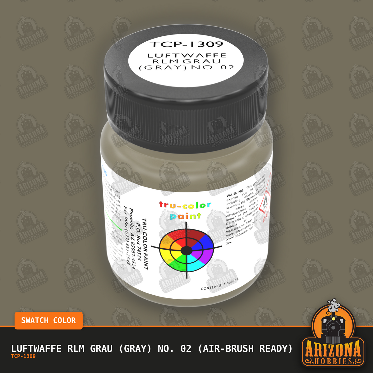 Luftwaffe RLM Grau (GRAY) No. 02 1-oz bottle (Air-brush) Tru-Color Paint-with color swatch-Arizona Hobbies