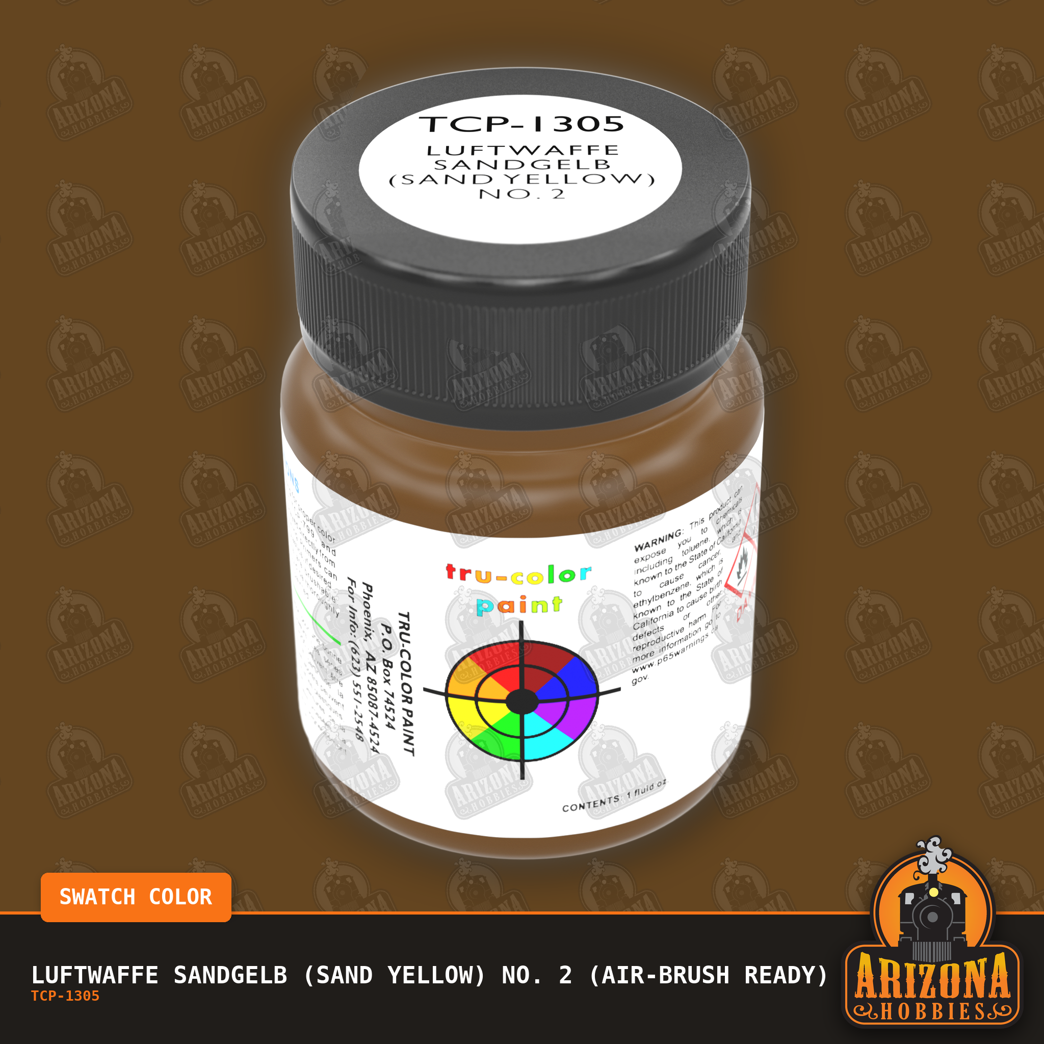 Luftwaffe Sandgelb (SAND YELLOW) No. 2 1-oz bottle (Air-brush) Tru-Color Paint-with color swatch-Arizona Hobbies