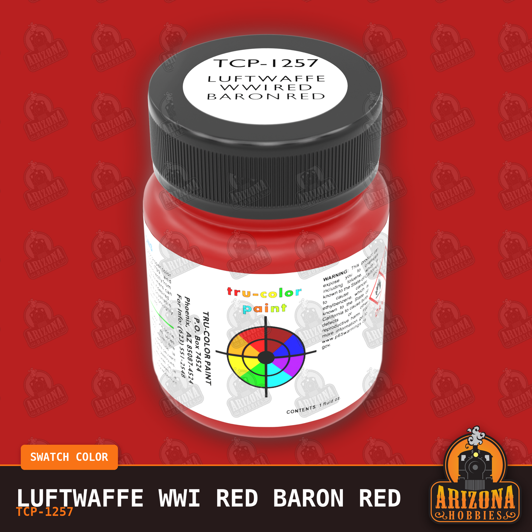 Luftwaffe WWI Red Baron FOKKER RED 1-oz bottle (Air-brush) Tru-Color Paint-with color swatch-Arizona Hobbies