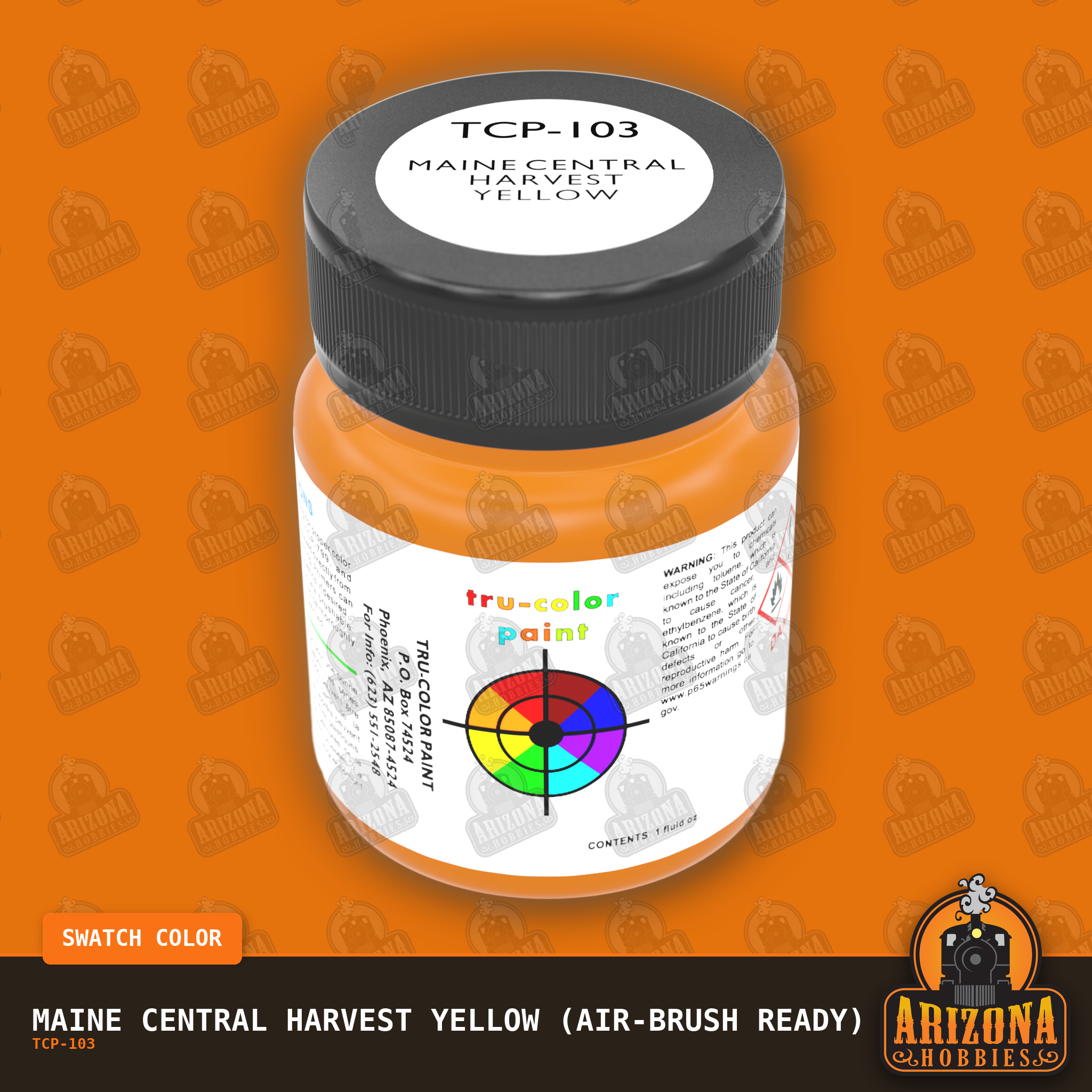Maine Central HARVEST YELLOW 1-oz bottle (Air-brush) Tru-Color Paint-with color swatch-Arizona Hobbies