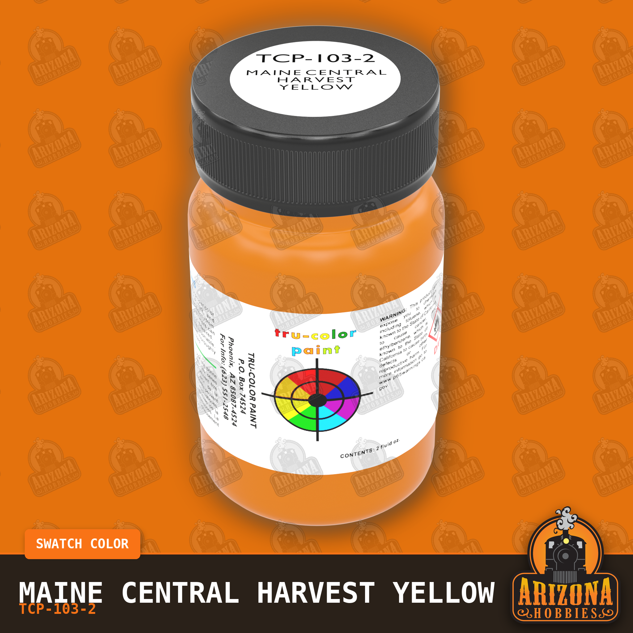 Maine Central HARVEST YELLOW 2-oz bottle (Air-brush) Tru-Color Paint SPECIAL ORDER ONLY-with color swatch-Arizona Hobbies