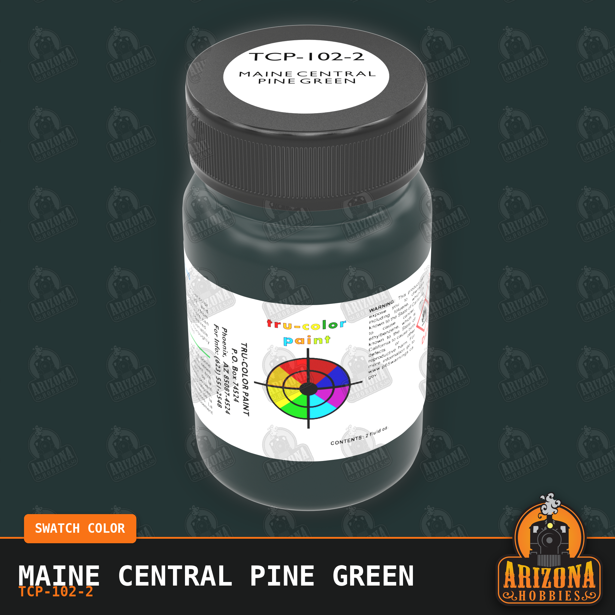 Maine Central PINE GREEN 2-oz bottle (Air-brush) Tru-Color Paint SPECIAL ORDER ONLY-with color swatch-Arizona Hobbies