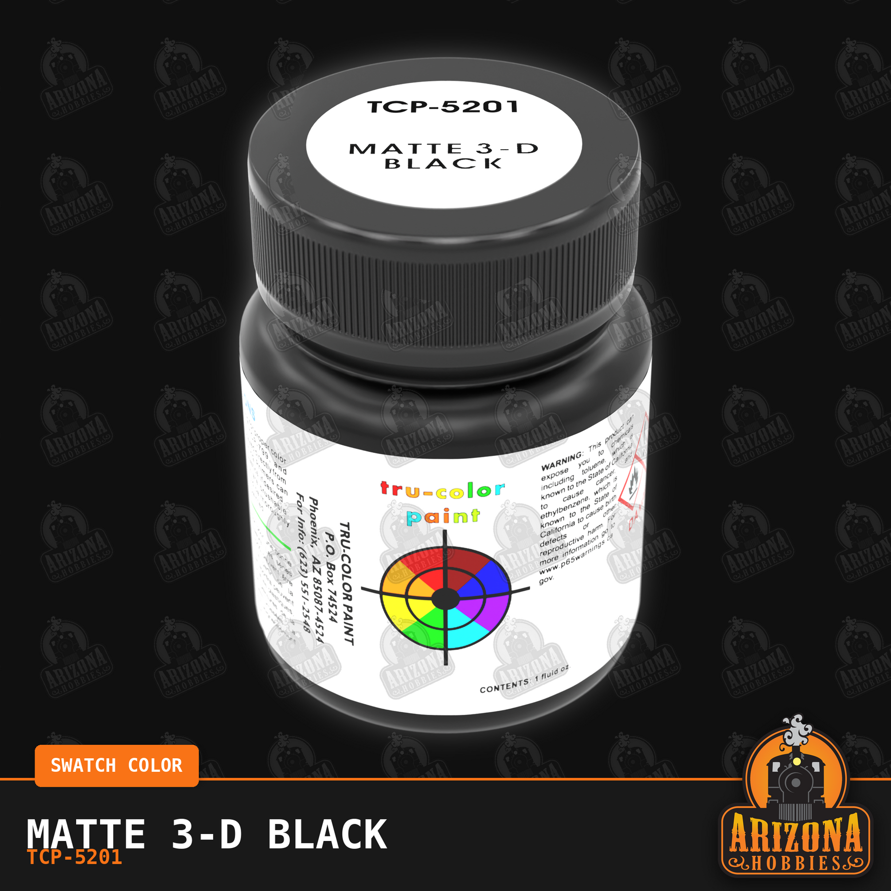 Matte 3-D BLACK 1-oz bottle (Air-brush) Tru-Color Paint-with color swatch-Arizona Hobbies