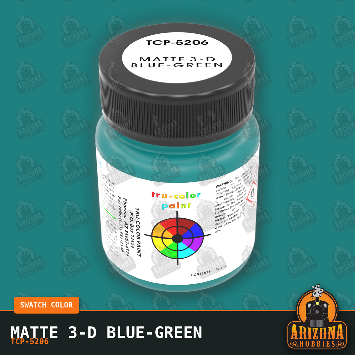 Matte 3-D BLUE-GREEN 1-oz bottle (Air-brush) Tru-Color Paint-with color swatch-Arizona Hobbies
