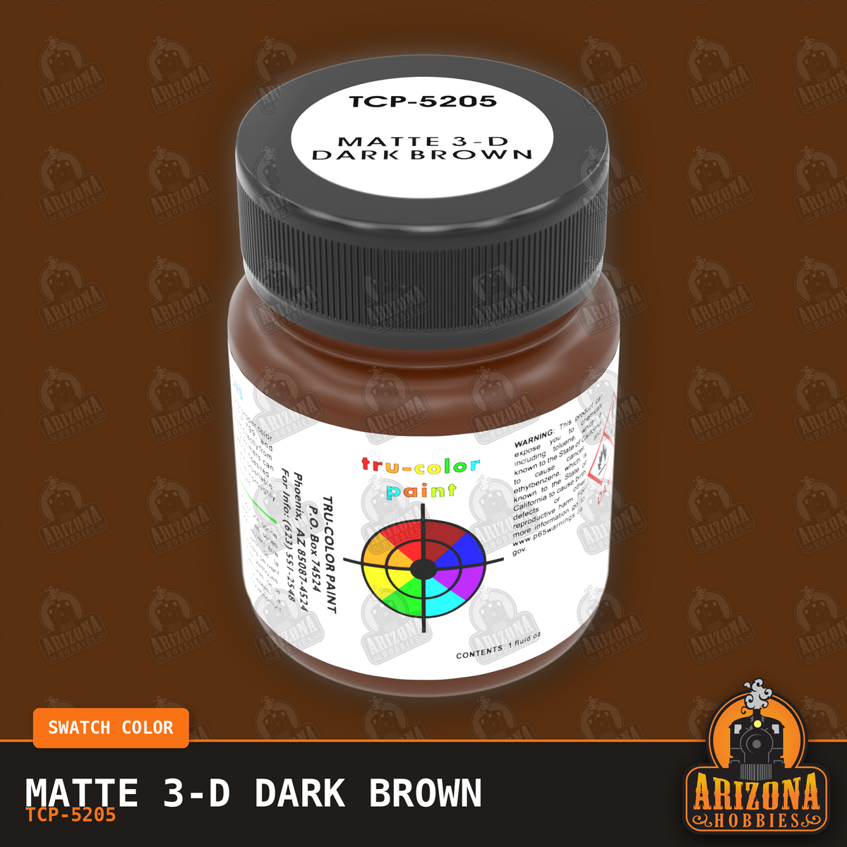 Matte 3-D DARK BROWN 1-oz bottle (Air-brush) Tru-Color Paint-with color swatch-Arizona Hobbies
