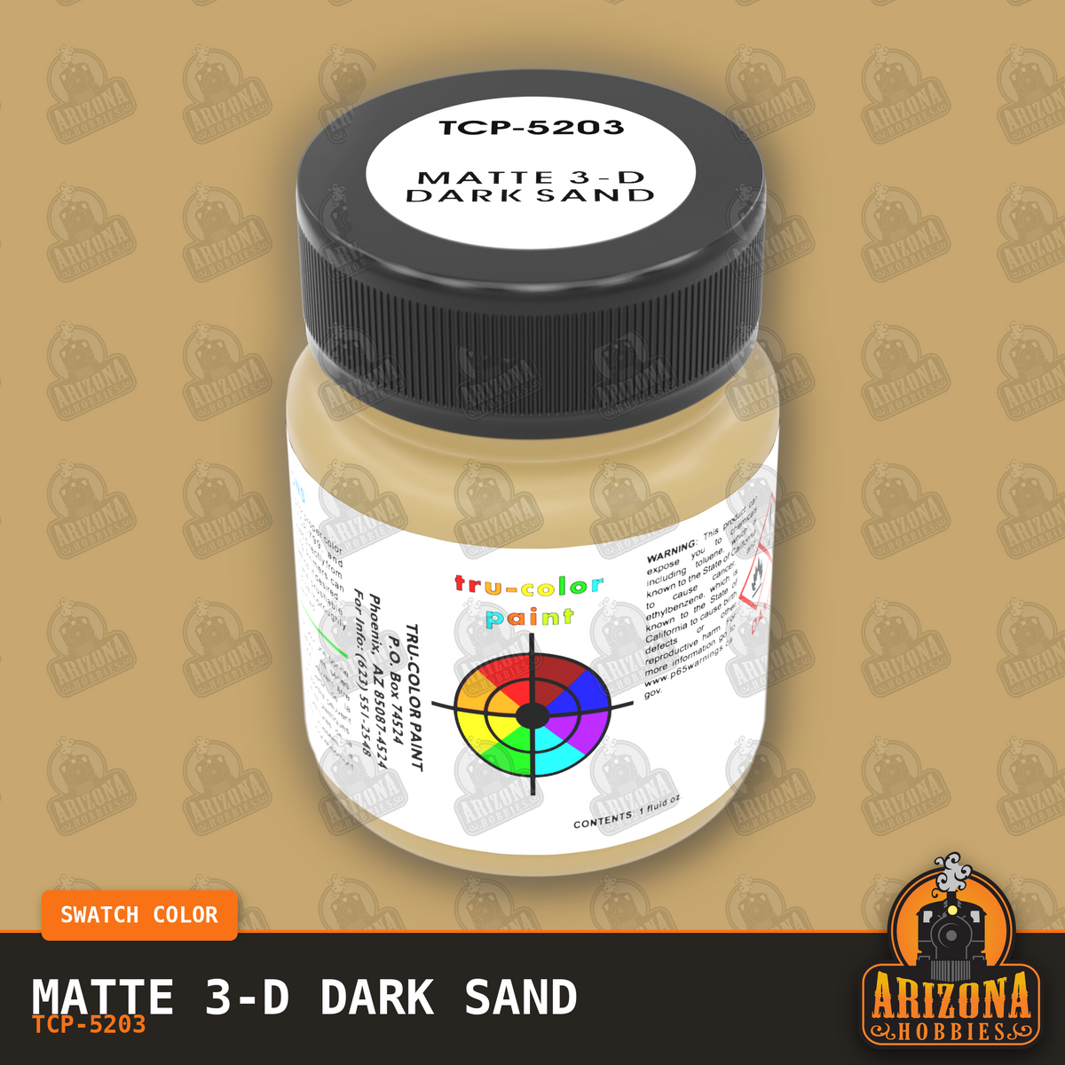 Matte 3-D DARK SAND 1-oz bottle (Air-brush) Tru-Color Paint-with color swatch-Arizona Hobbies