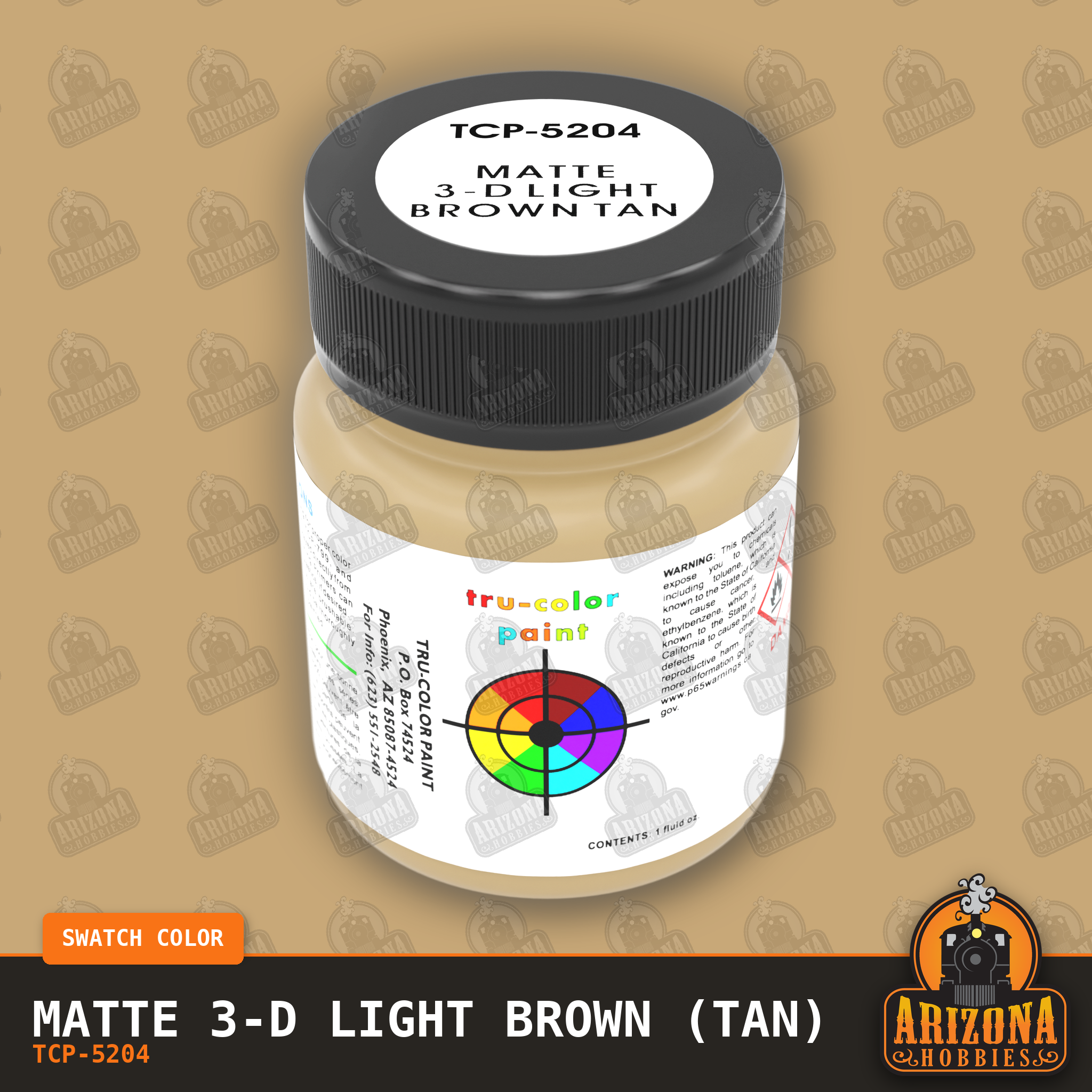 Matte 3-D LIGHT BROWN (TAN) 1-oz bottle (Air-brush) Tru-Color Paint-with color swatch-Arizona Hobbies
