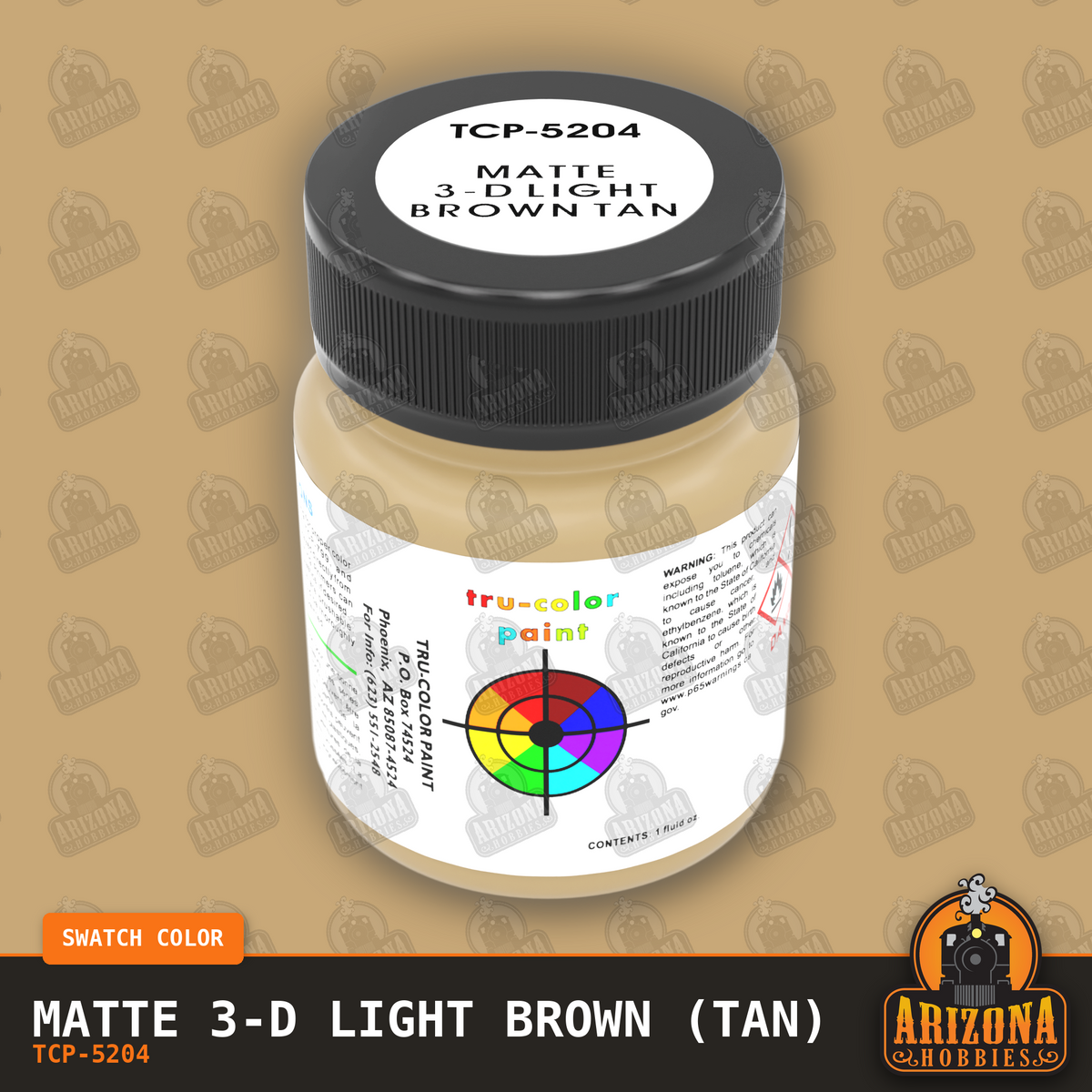 Matte 3-D LIGHT BROWN (TAN) 1-oz bottle (Air-brush) Tru-Color Paint-with color swatch-Arizona Hobbies
