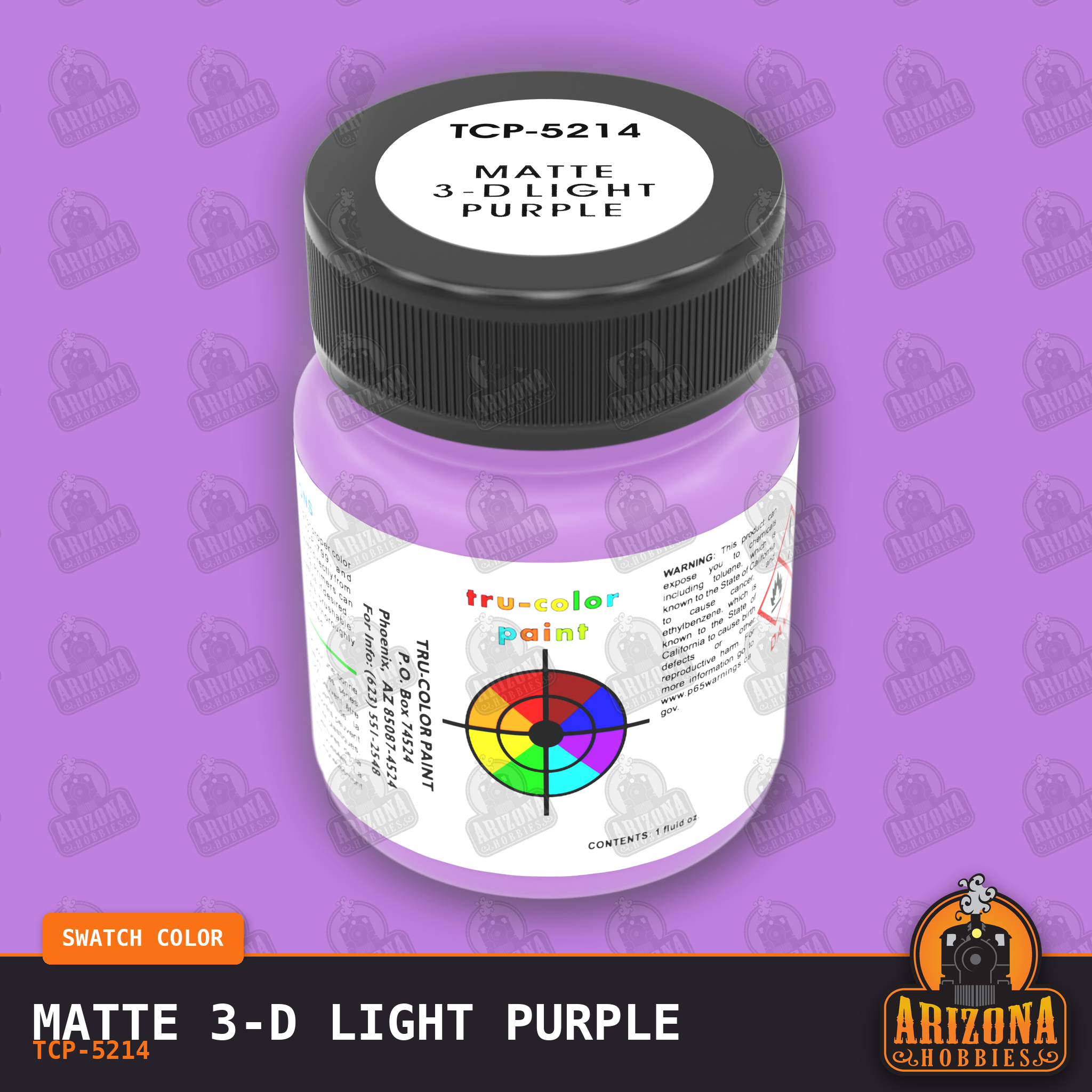 Matte 3-D LIGHT PURPLE 1-oz bottle (Air-brush) Tru-Color Paint-with color swatch-Arizona Hobbies