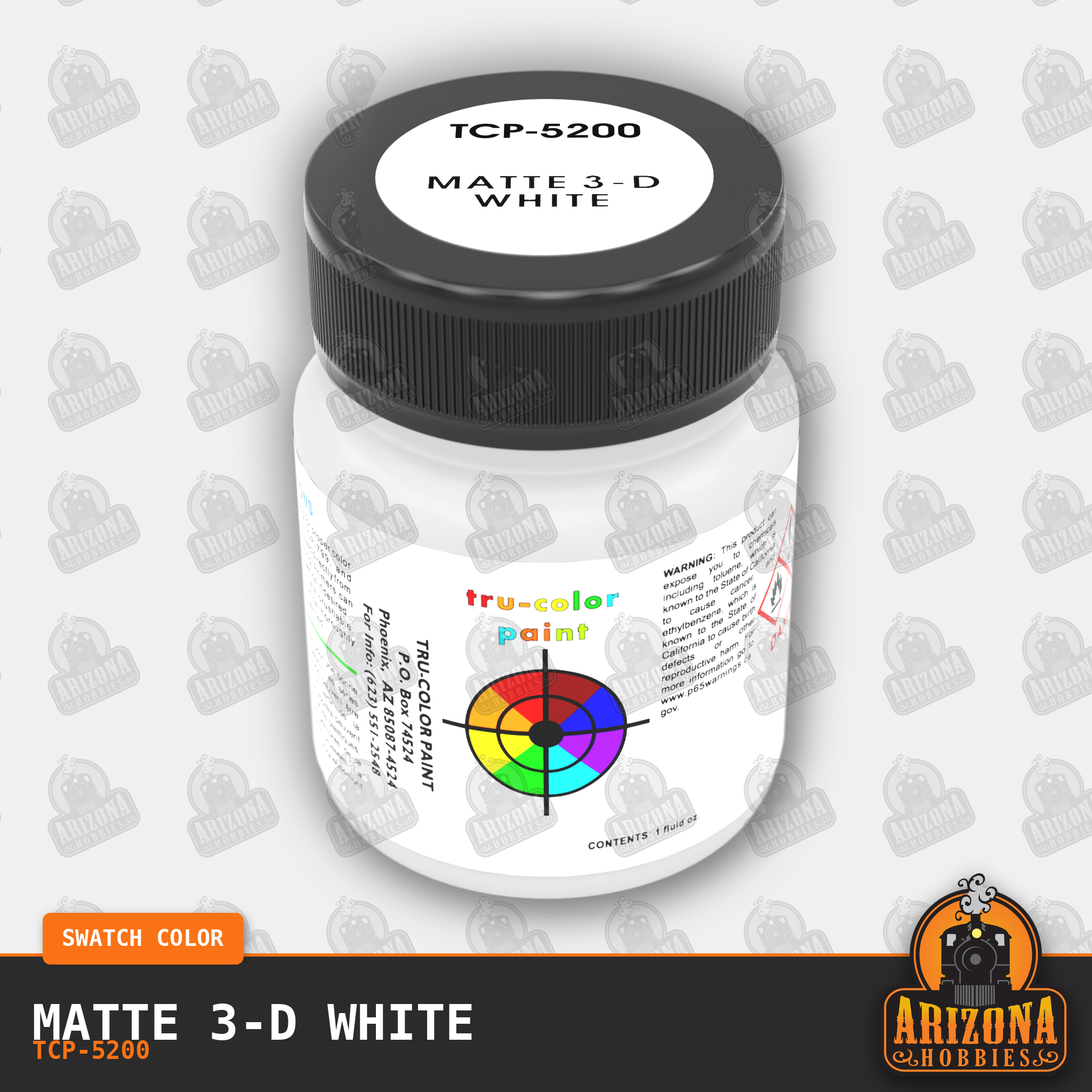 Matte 3-D WHITE 1-oz bottle (Air-brush) Tru-Color Paint-with color swatch-Arizona Hobbies