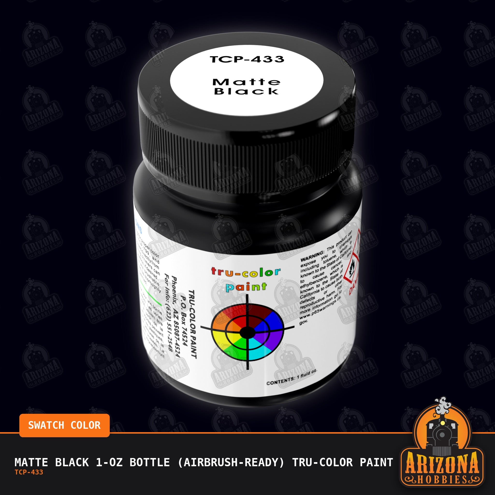 Matte BLACK 1-oz bottle (Air-brush) Tru-Color Paint-with color swatch-Arizona Hobbies