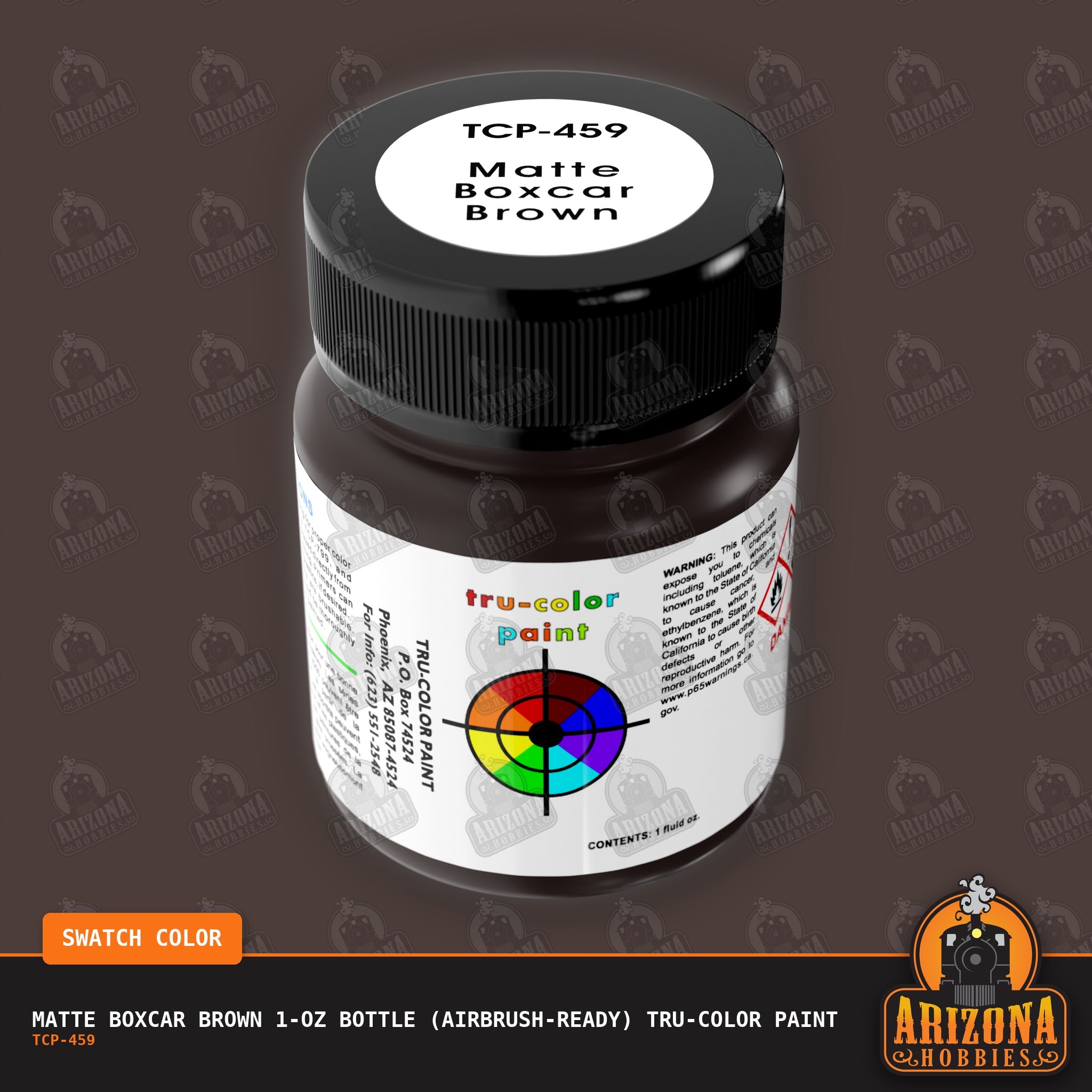 Matte BOXCAR BROWN 1-oz bottle (Air-brush) Tru-Color Paint-with color swatch-Arizona Hobbies