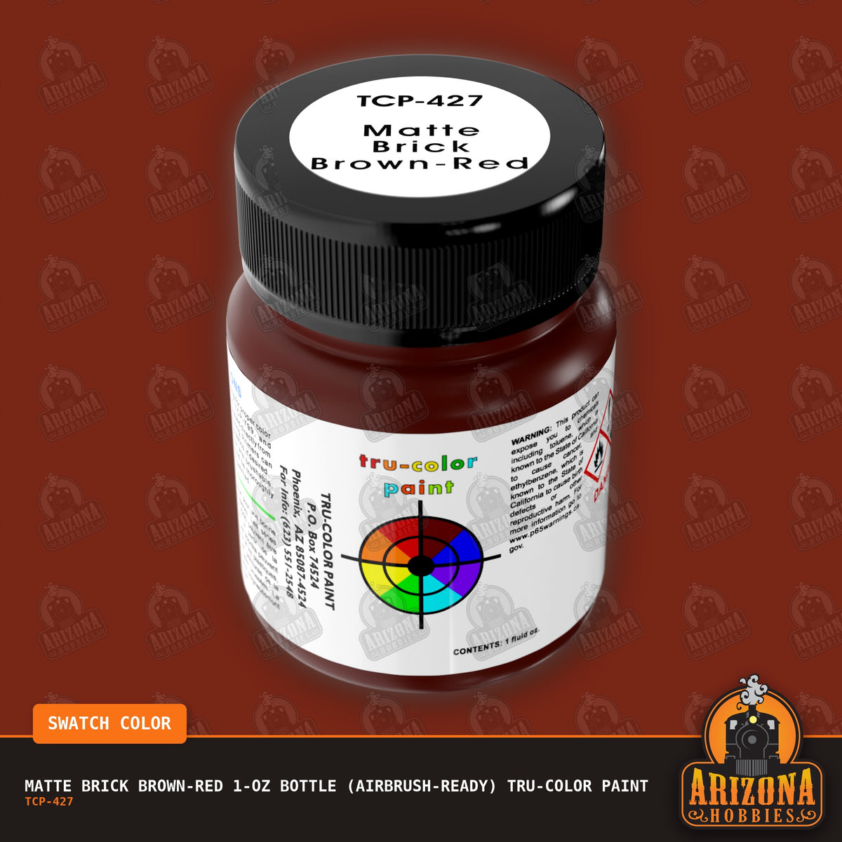 Matte BRICK BROWN-RED 1-oz bottle (Air-brush) Tru-Color Paint-with color swatch-Arizona Hobbies