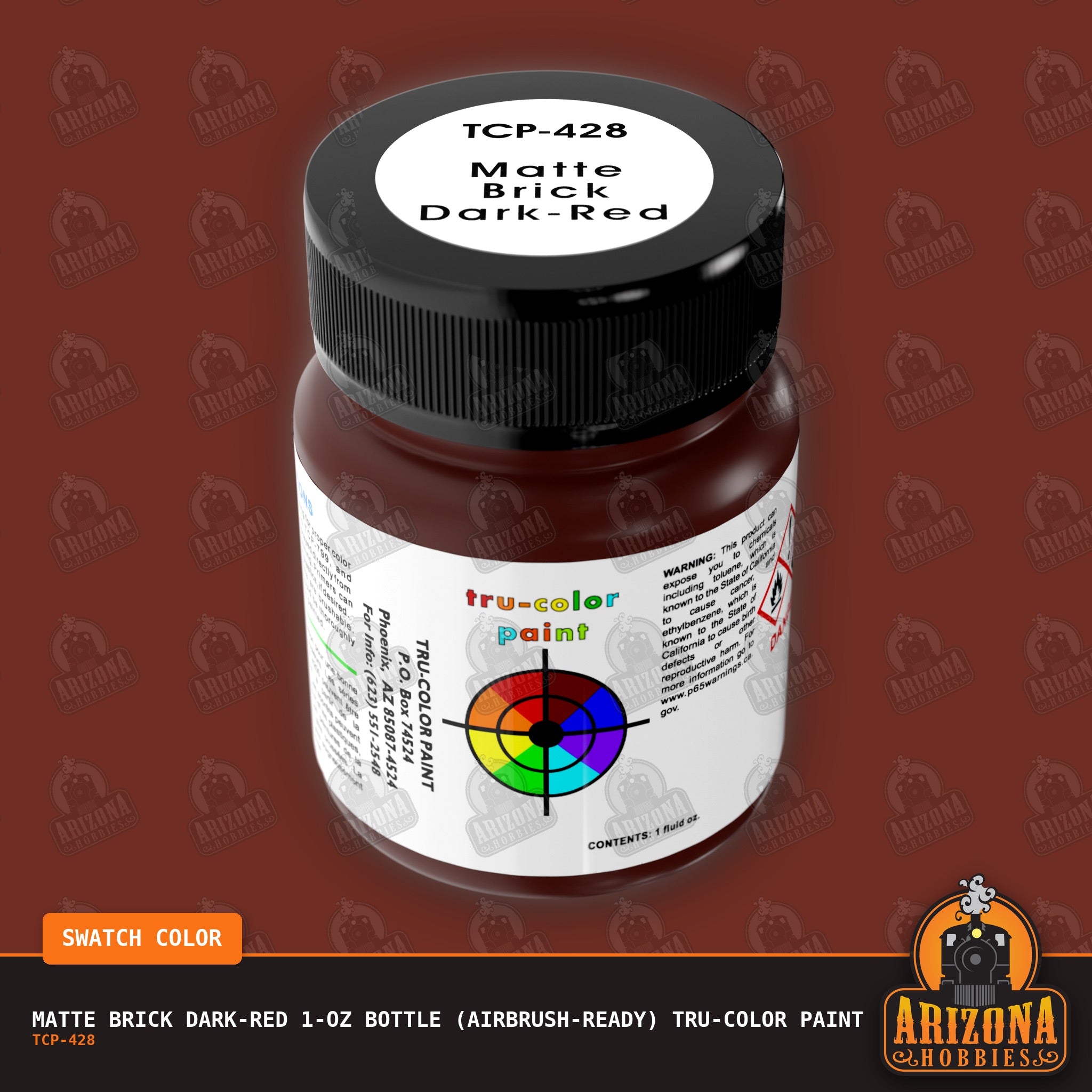 Matte BRICK DARK-RED 1-oz bottle (Air-brush) Tru-Color Paint-with color swatch-Arizona Hobbies