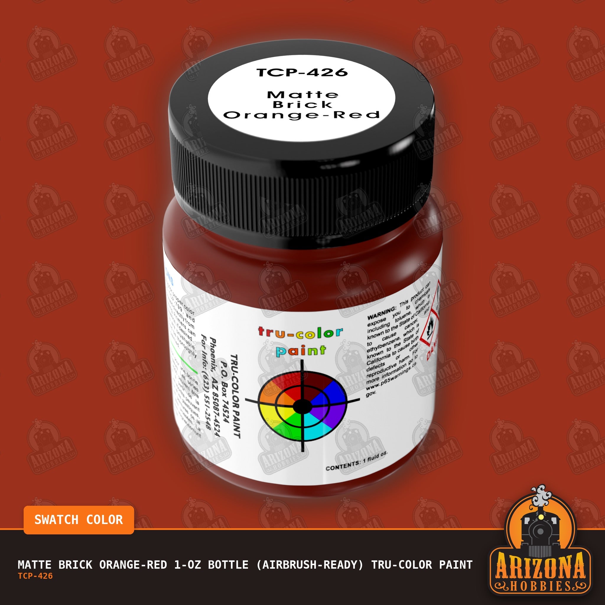 Matte BRICK ORANGE-RED 1-oz bottle (Air-brush) Tru-Color Paint-with color swatch-Arizona Hobbies