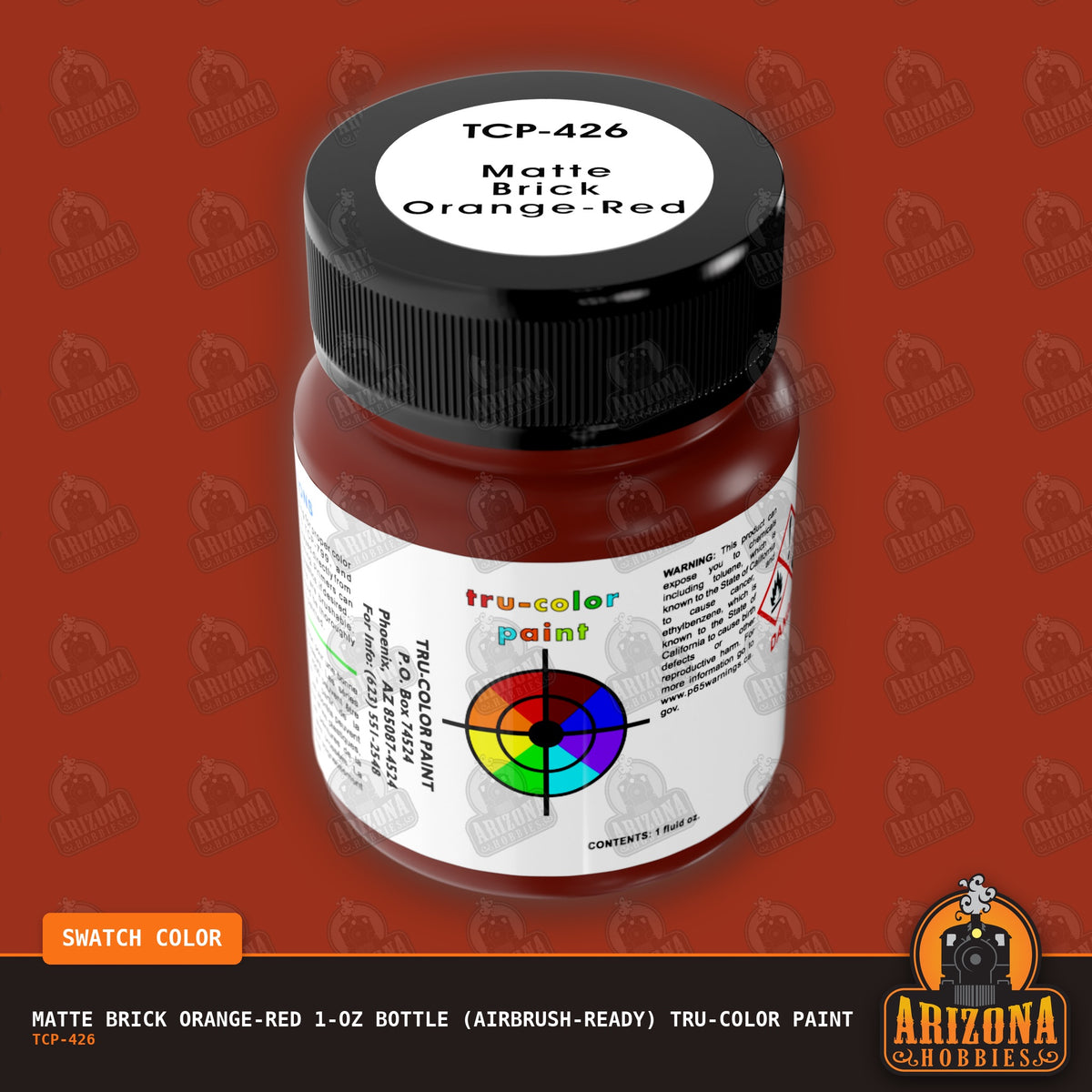 Matte BRICK ORANGE-RED 1-oz bottle (Air-brush) Tru-Color Paint-with color swatch-Arizona Hobbies