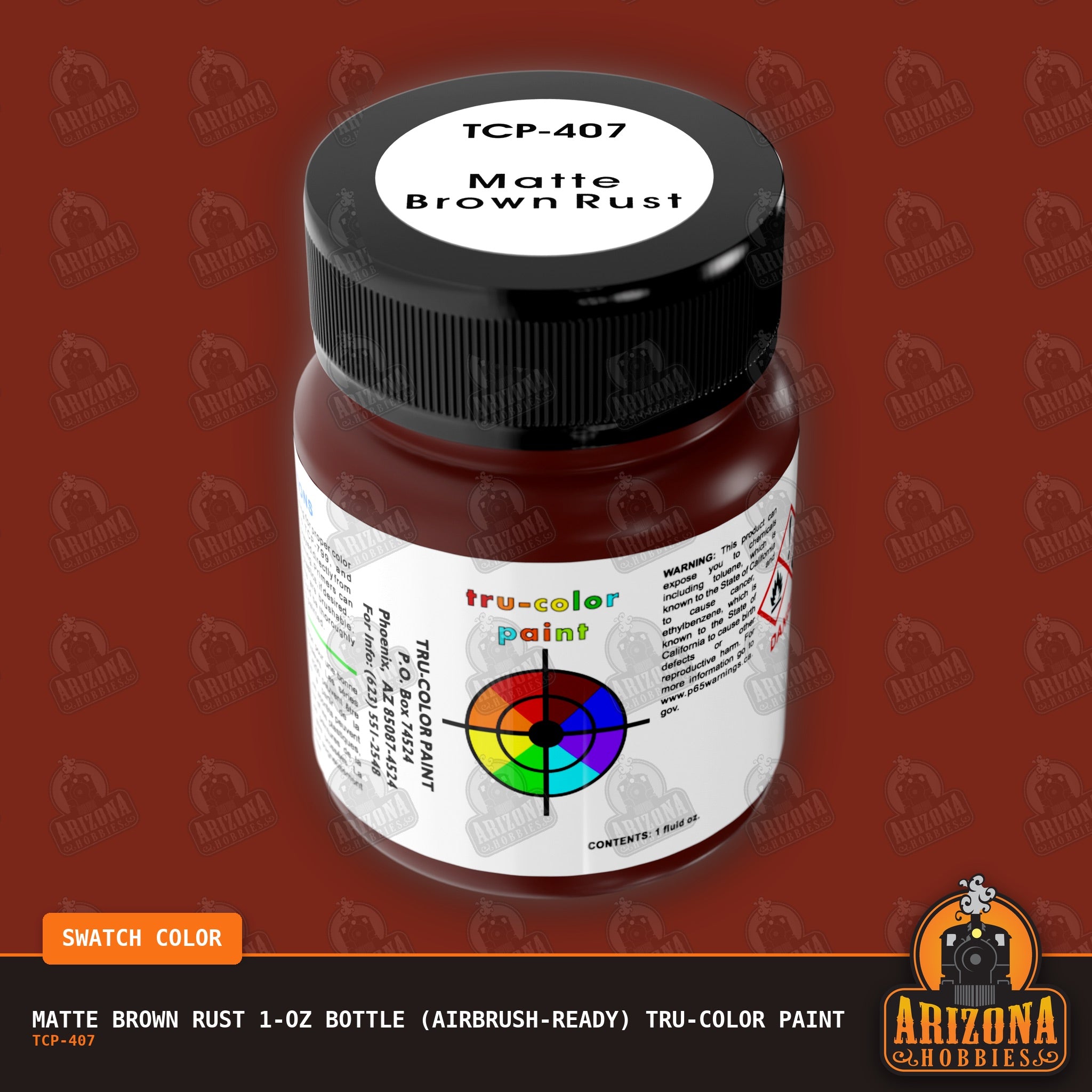 Matte BROWN RUST 1-oz bottle (Air-brush) Tru-Color Paint-with color swatch-Arizona Hobbies