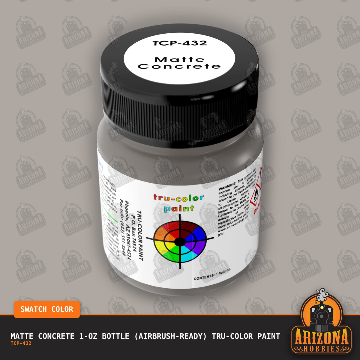 Matte CONCRETE 1-oz bottle (Air-brush) Tru-Color Paint-with color swatch-Arizona Hobbies