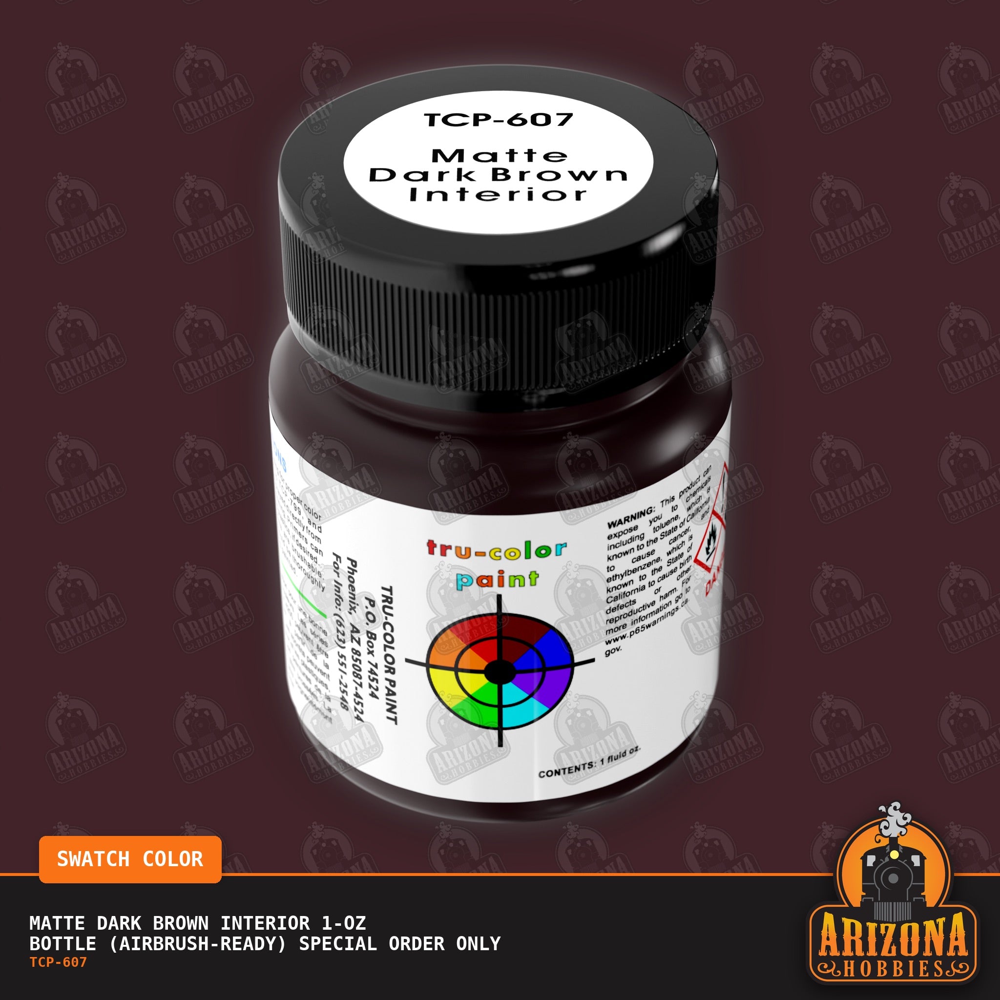 Matte DARK BROWN AUTO INTERIOR 1-oz bottle (Air-brush) SPECIAL ORDER ONLY-with color swatch-Arizona Hobbies