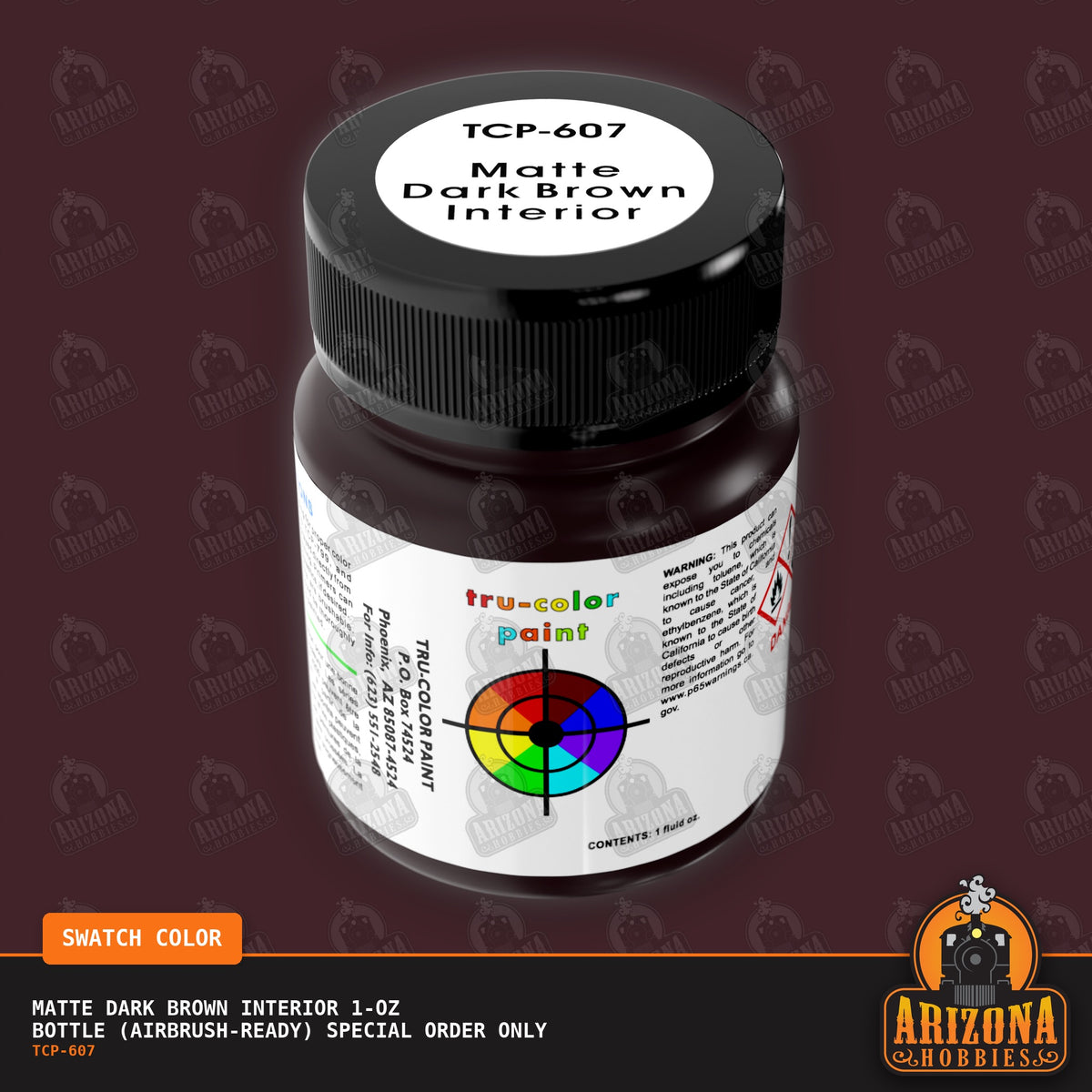 Matte DARK BROWN AUTO INTERIOR 1-oz bottle (Air-brush) SPECIAL ORDER ONLY-with color swatch-Arizona Hobbies