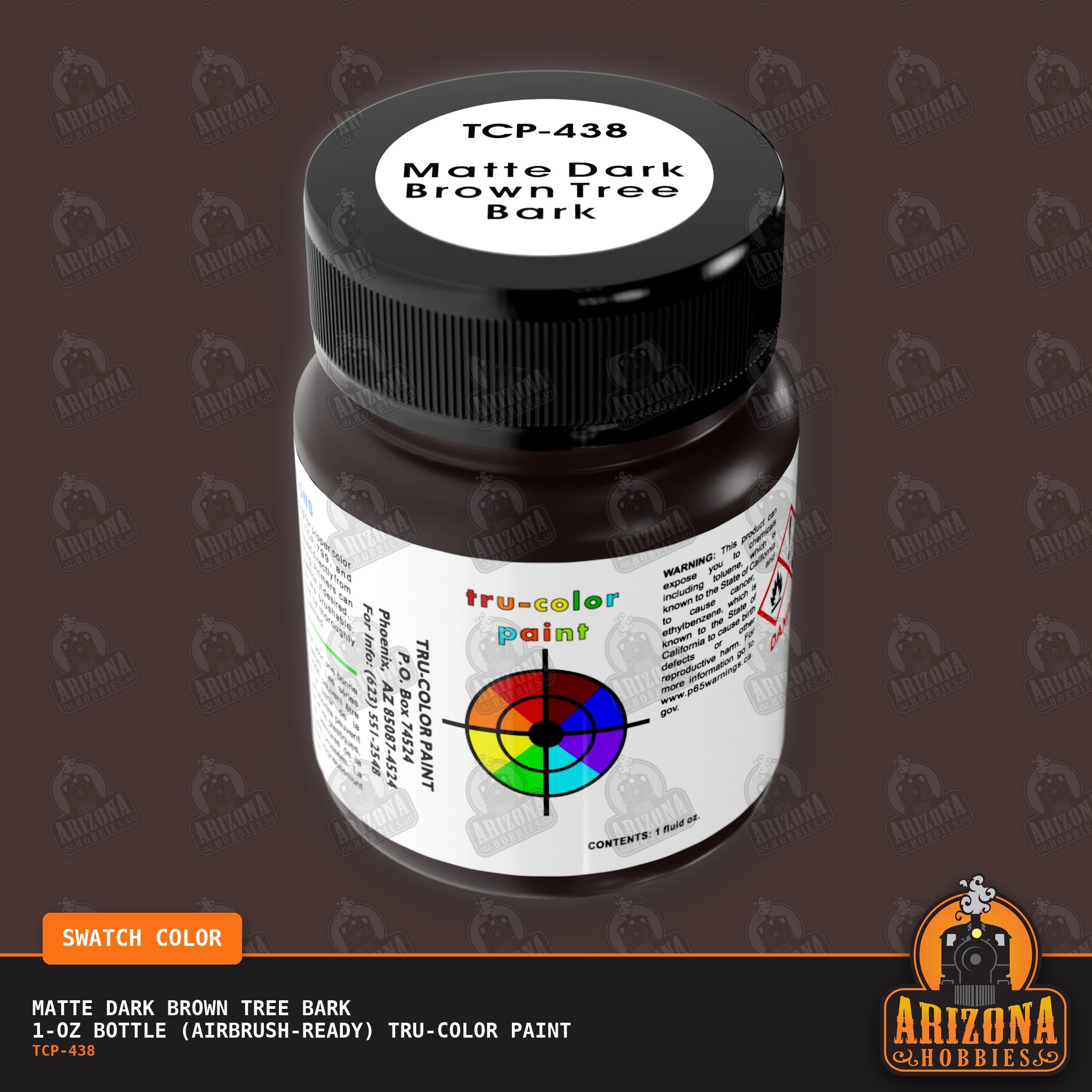 Matte DARK BROWN TREE BARK 1-oz bottle (Air-brush) Tru-Color Paint-with color swatch-Arizona Hobbies