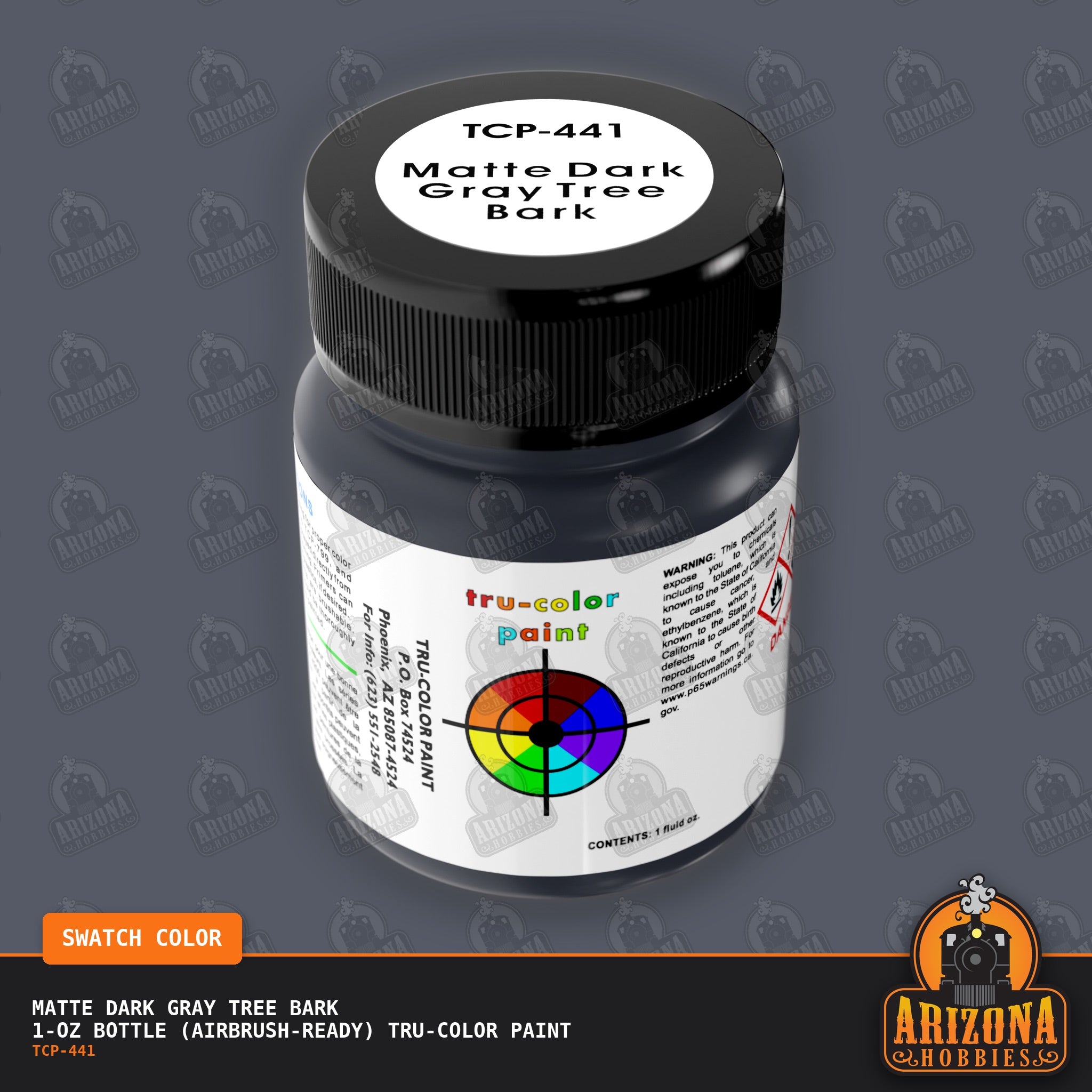 Matte DARK GRAY TREE BARK 1-oz bottle (Air-brush) Tru-Color Paint-with color swatch-Arizona Hobbies