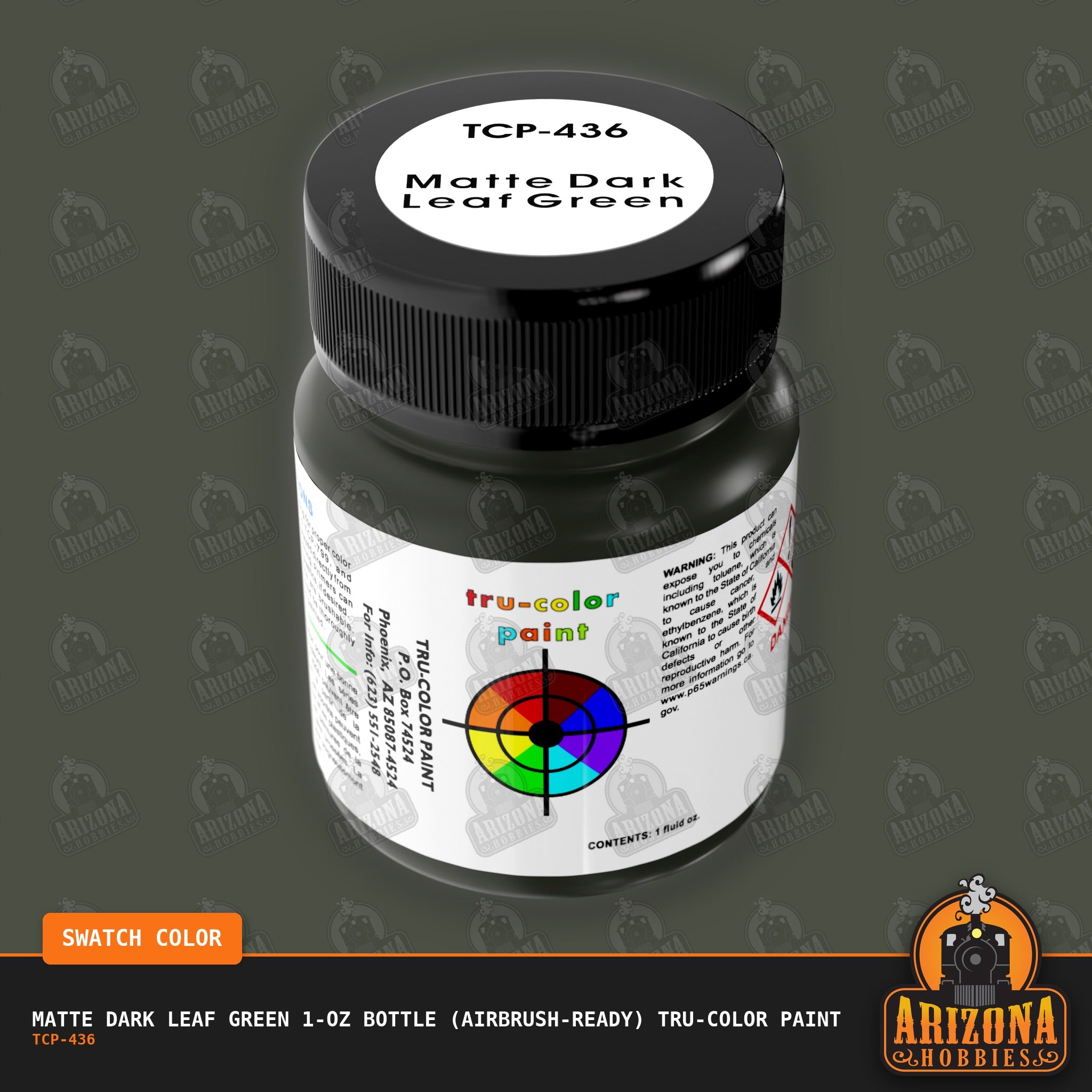 Matte DARK LEAF GREEN 1-oz bottle (Air-brush) Tru-Color Paint-with color swatch-Arizona Hobbies