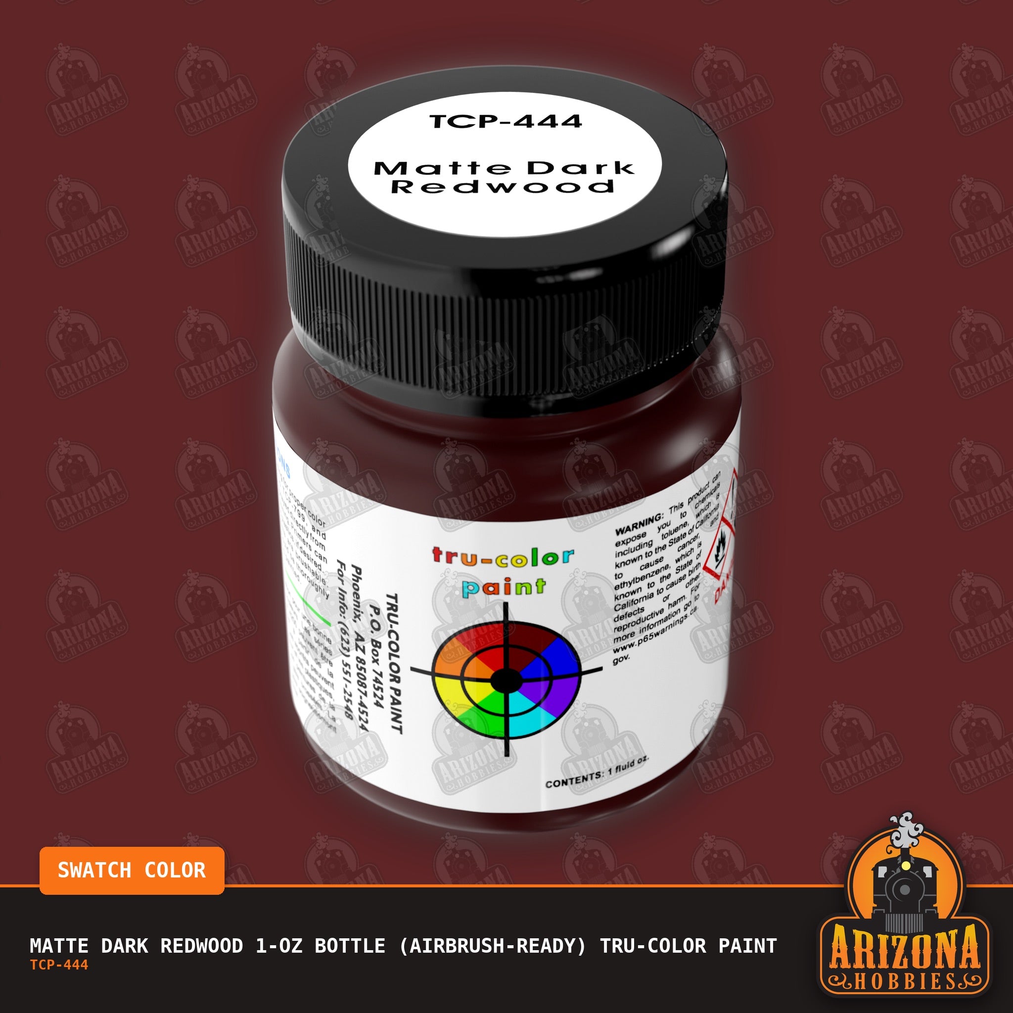 Matte DARK REDWOOD 1-oz bottle (Air-brush) Tru-Color Paint-with color swatch-Arizona Hobbies