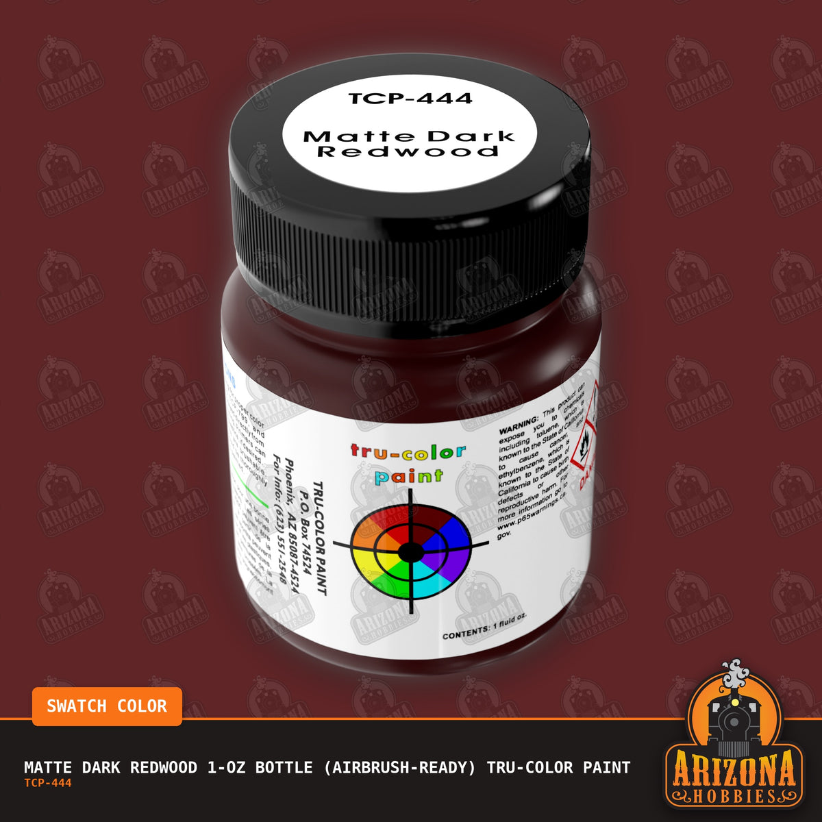 Matte DARK REDWOOD 1-oz bottle (Air-brush) Tru-Color Paint-with color swatch-Arizona Hobbies
