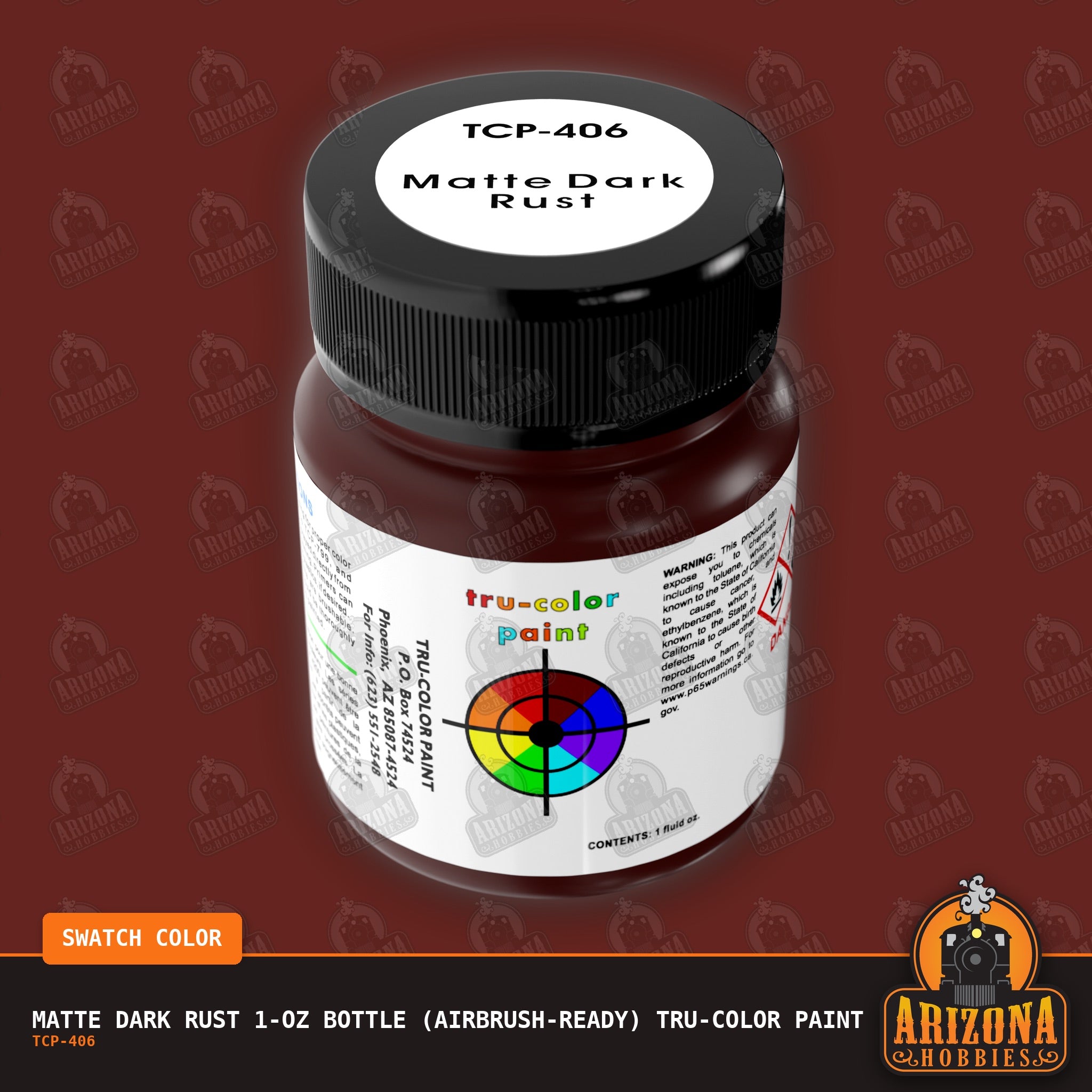 Matte DARK RUST 1-oz bottle (Air-brush) Tru-Color Paint-with color swatch-Arizona Hobbies