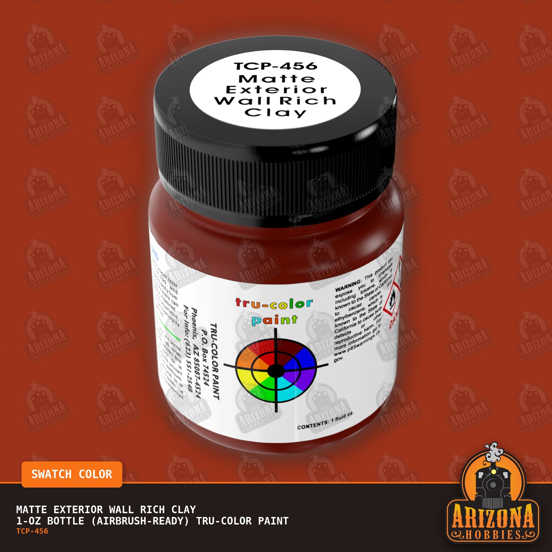 Matte EXTERIOR WALL RICH CLAY 1-oz bottle (Air-brush) Tru-Color Paint-with color swatch-Arizona Hobbies