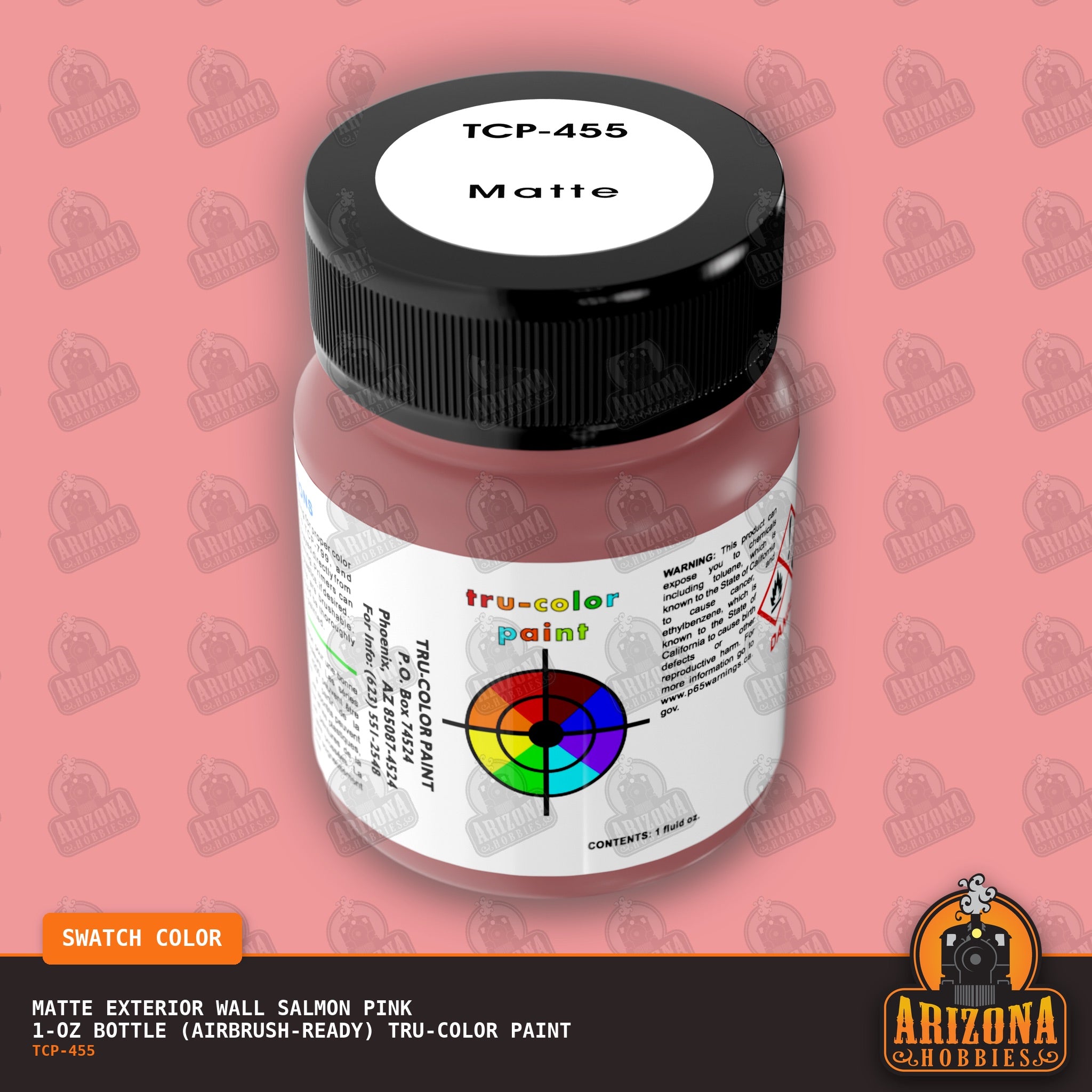 Matte EXTERIOR WALL SALMON PINK 1-oz bottle (Air-brush) Tru-Color Paint-with color swatch-Arizona Hobbies