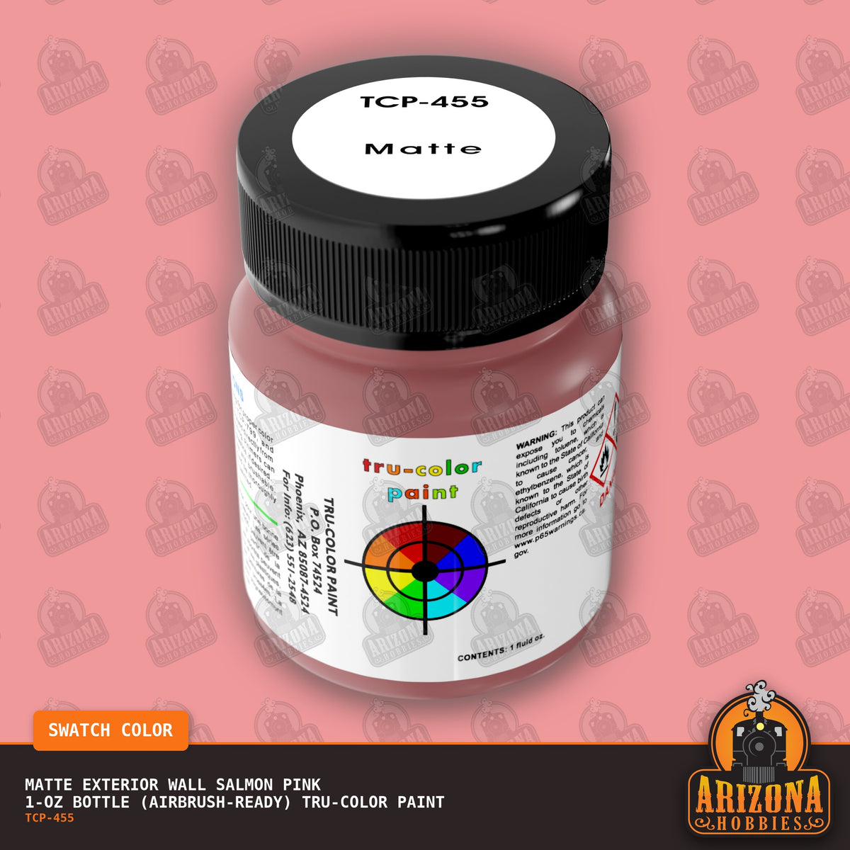 Matte EXTERIOR WALL SALMON PINK 1-oz bottle (Air-brush) Tru-Color Paint-with color swatch-Arizona Hobbies