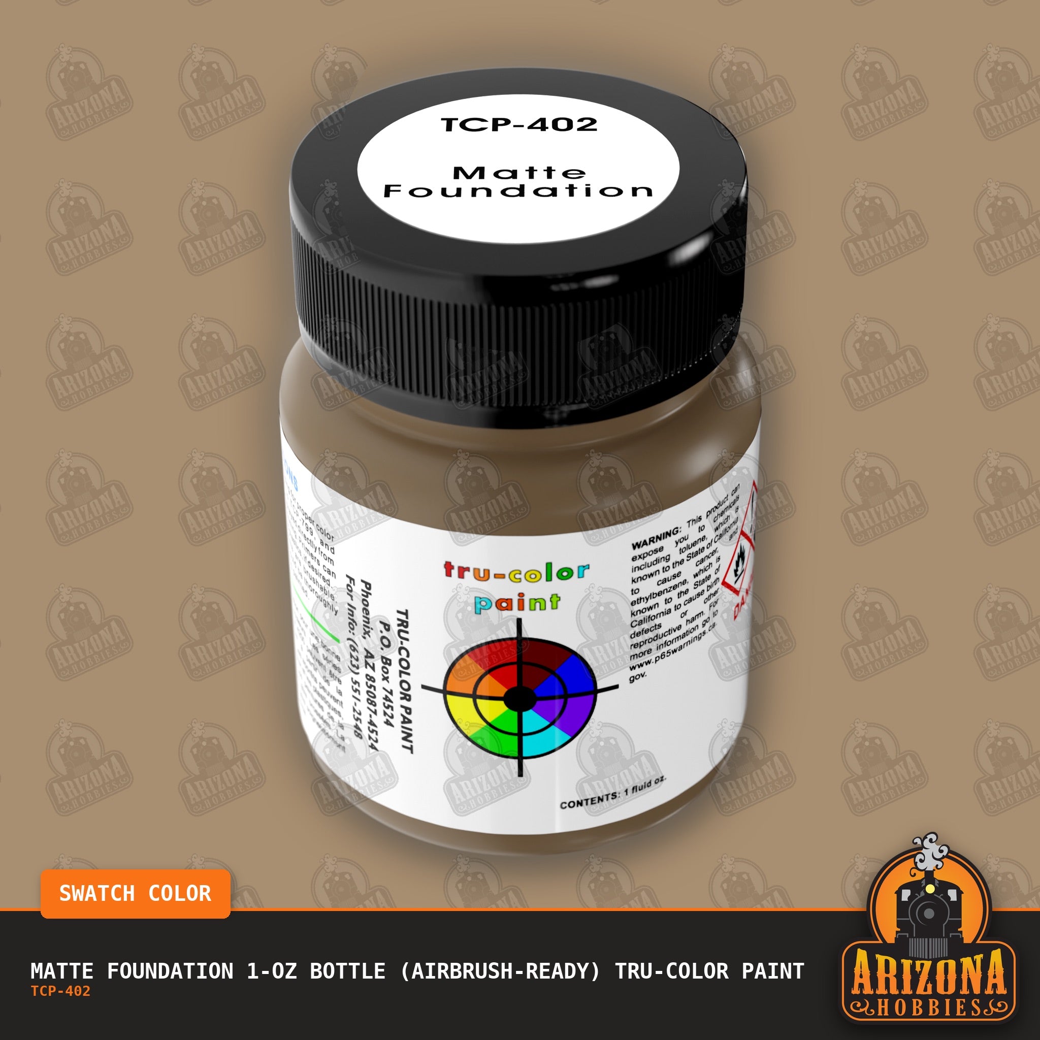Matte FOUNDATION 1-oz bottle (Air-brush) Tru-Color Paint-with color swatch-Arizona Hobbies