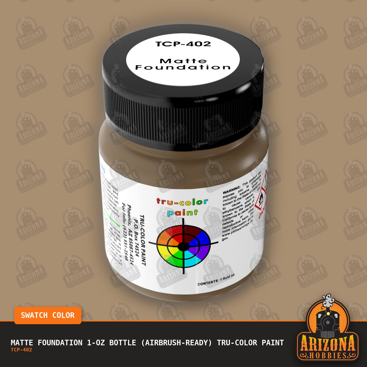 Matte FOUNDATION 1-oz bottle (Air-brush) Tru-Color Paint-with color swatch-Arizona Hobbies