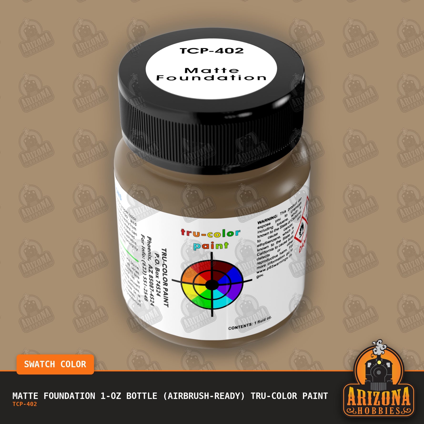 Matte FOUNDATION 1-oz bottle (Air-brush) Tru-Color Paint-with color swatch-Arizona Hobbies