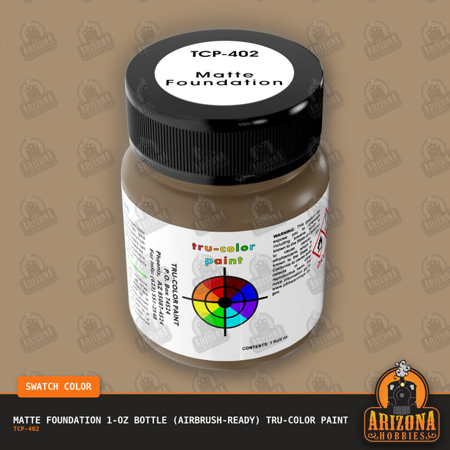 Matte FOUNDATION 1-oz bottle (Air-brush) Tru-Color Paint-with color swatch-Arizona Hobbies