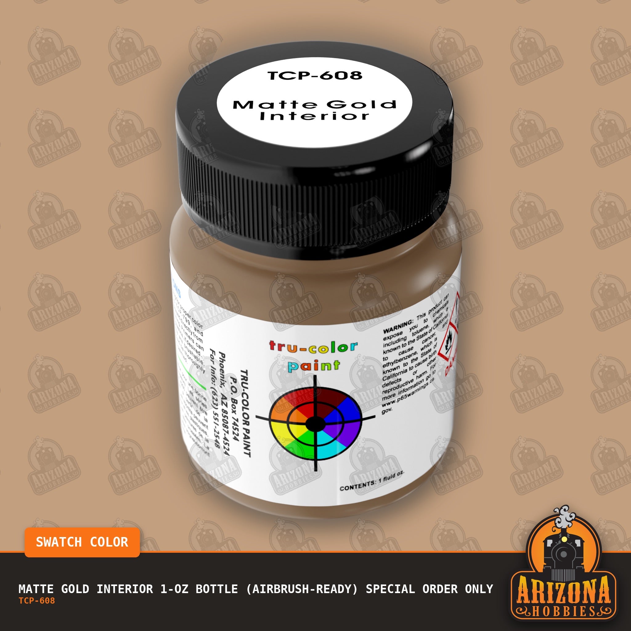 Matte GOLD AUTO INTERIOR 1-oz bottle (Air-brush) SPECIAL ORDER ONLY-with color swatch-Arizona Hobbies