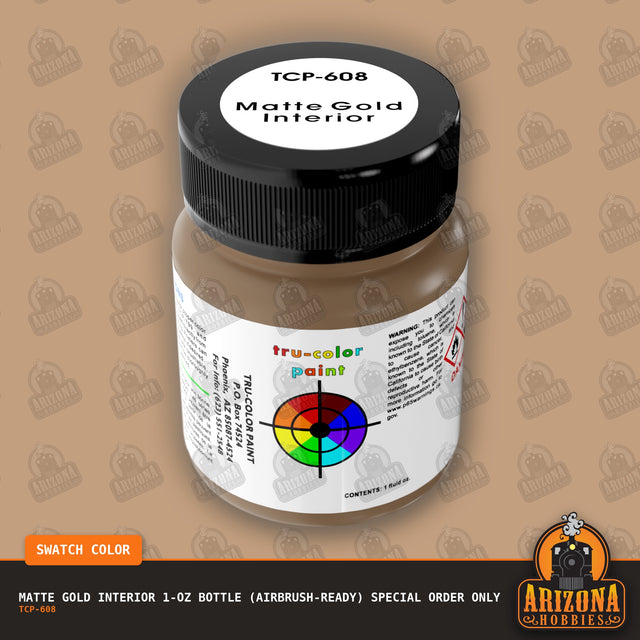 Matte GOLD AUTO INTERIOR 1-oz bottle (Air-brush) SPECIAL ORDER ONLY-with color swatch-Arizona Hobbies