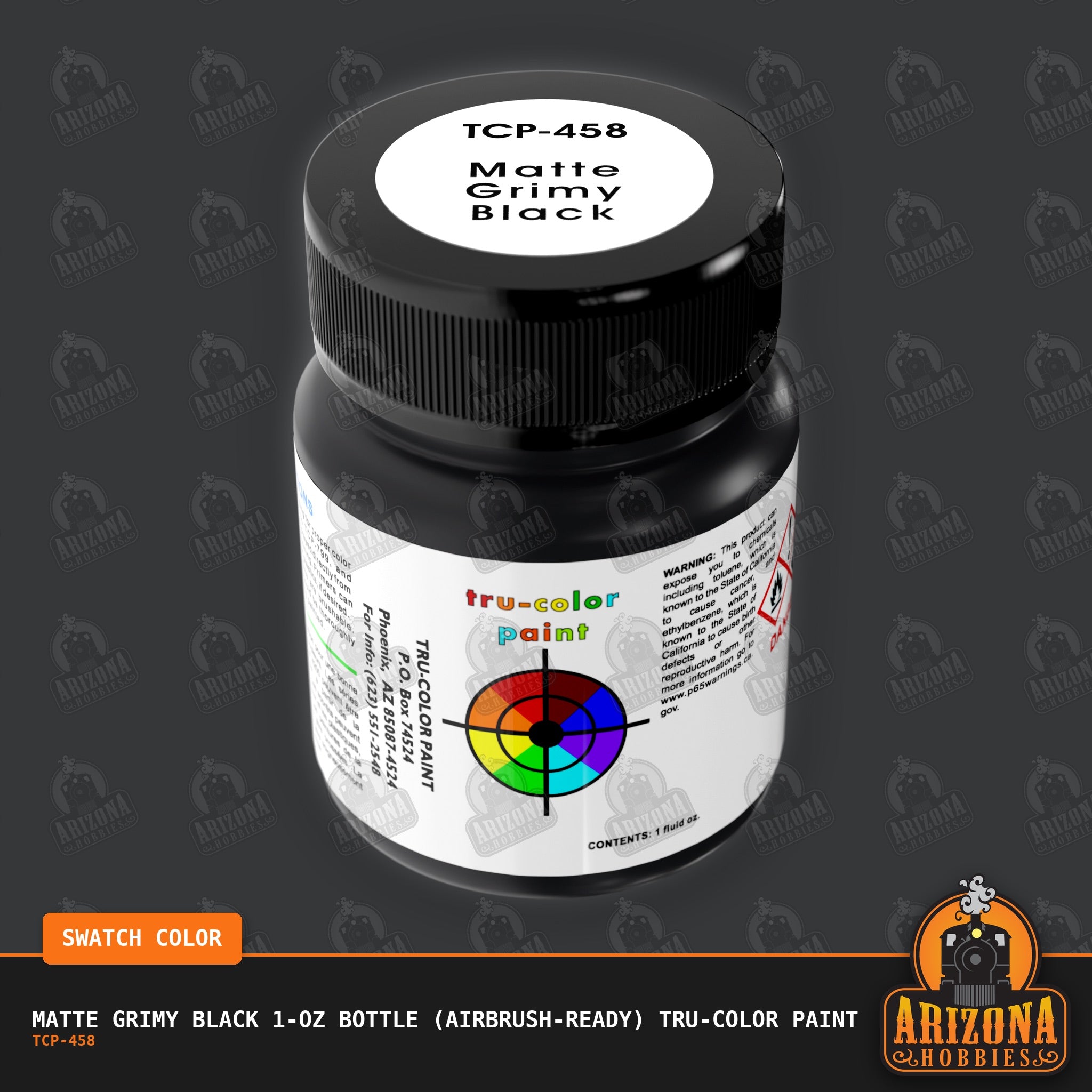 Matte GRIMY BLACK 1-oz bottle (Air-brush) Tru-Color Paint-with color swatch-Arizona Hobbies