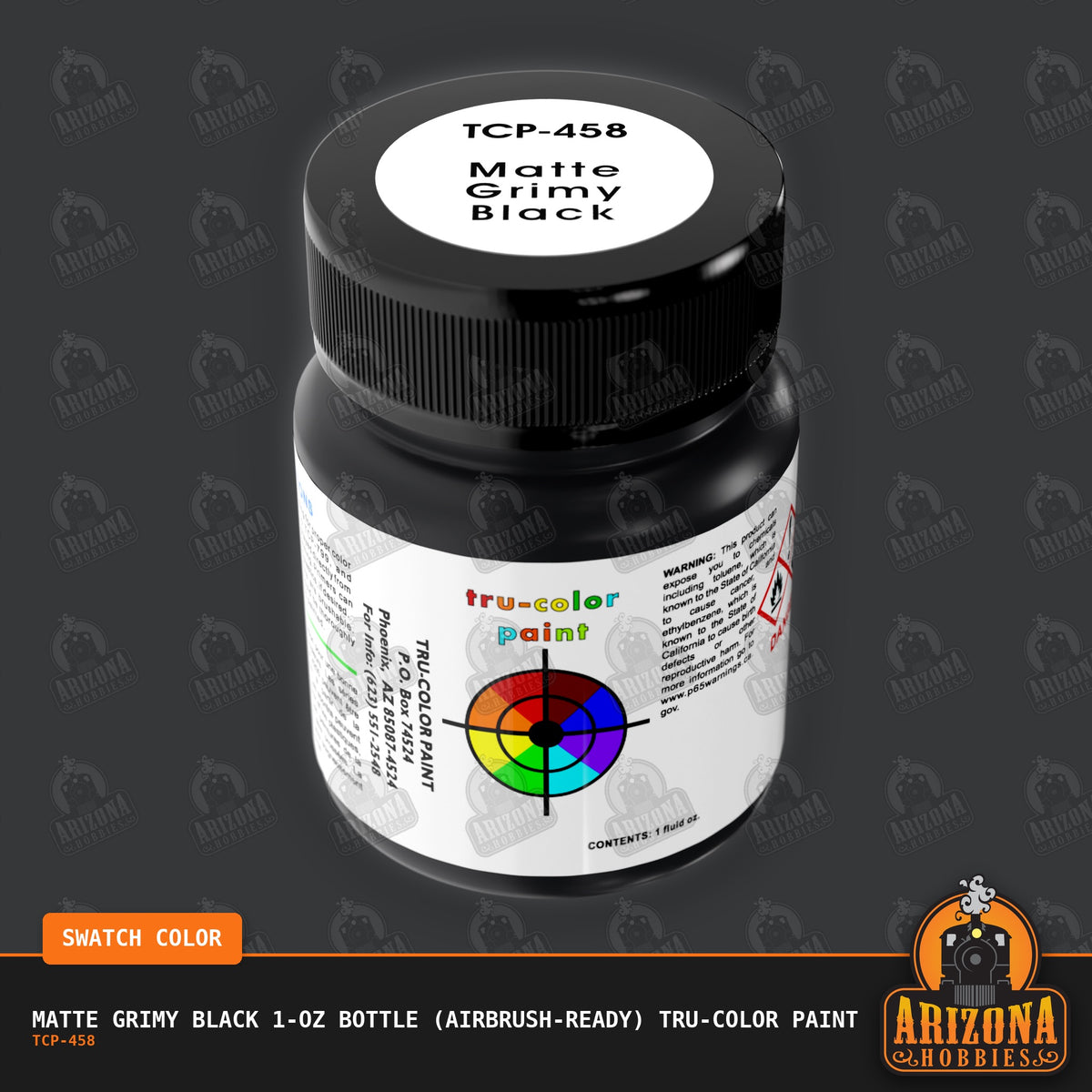 Matte GRIMY BLACK 1-oz bottle (Air-brush) Tru-Color Paint-with color swatch-Arizona Hobbies