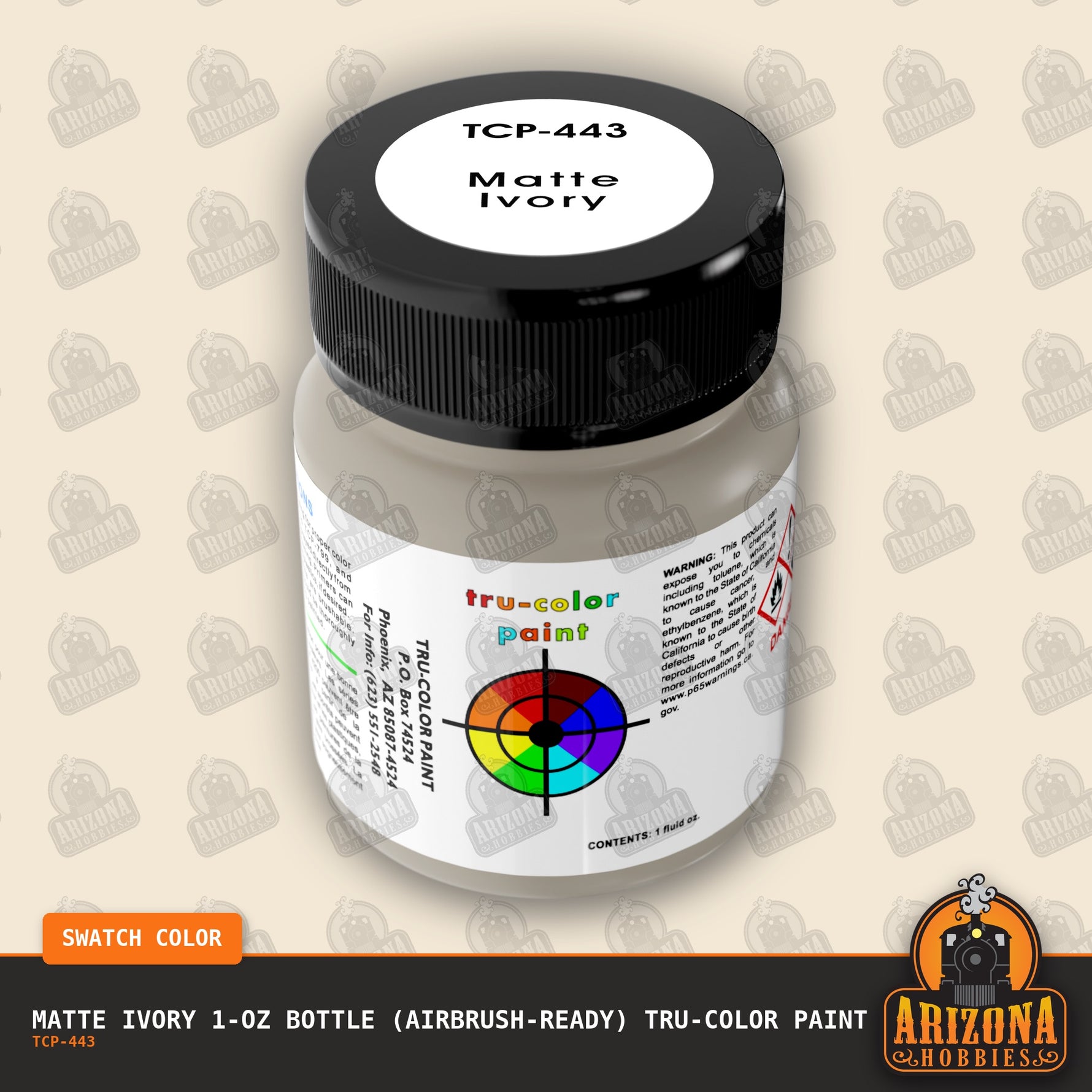 Matte IVORY 1-oz bottle (Air-brush) Tru-Color Paint-with color swatch-Arizona Hobbies