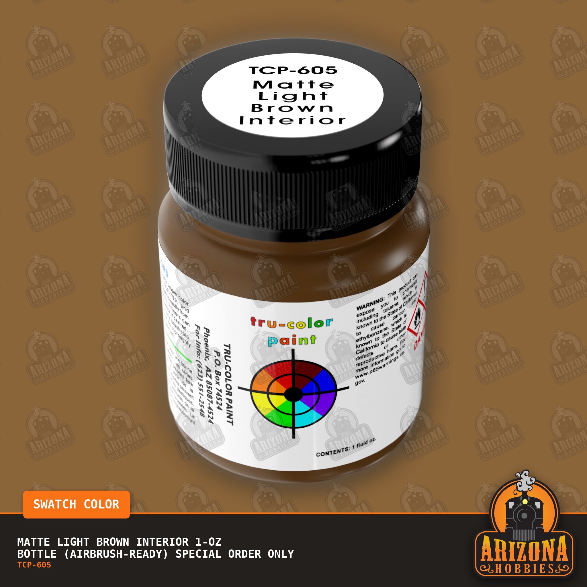Matte LIGHT BROWN AUTO INTERIOR 1-oz bottle (Air-brush) SPECIAL ORDER ONLY-with color swatch-Arizona Hobbies