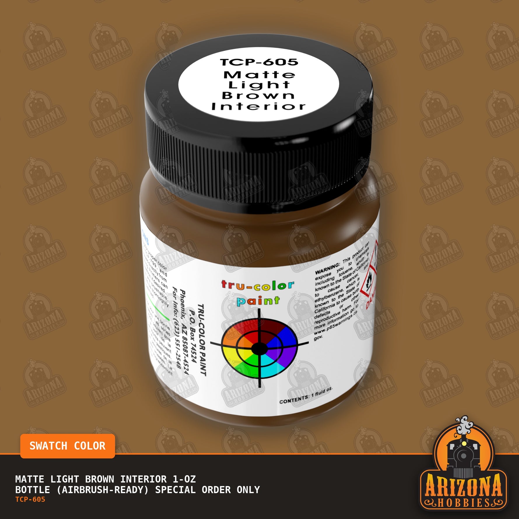 Matte LIGHT BROWN AUTO INTERIOR 1-oz bottle (Air-brush) SPECIAL ORDER ONLY-with color swatch-Arizona Hobbies