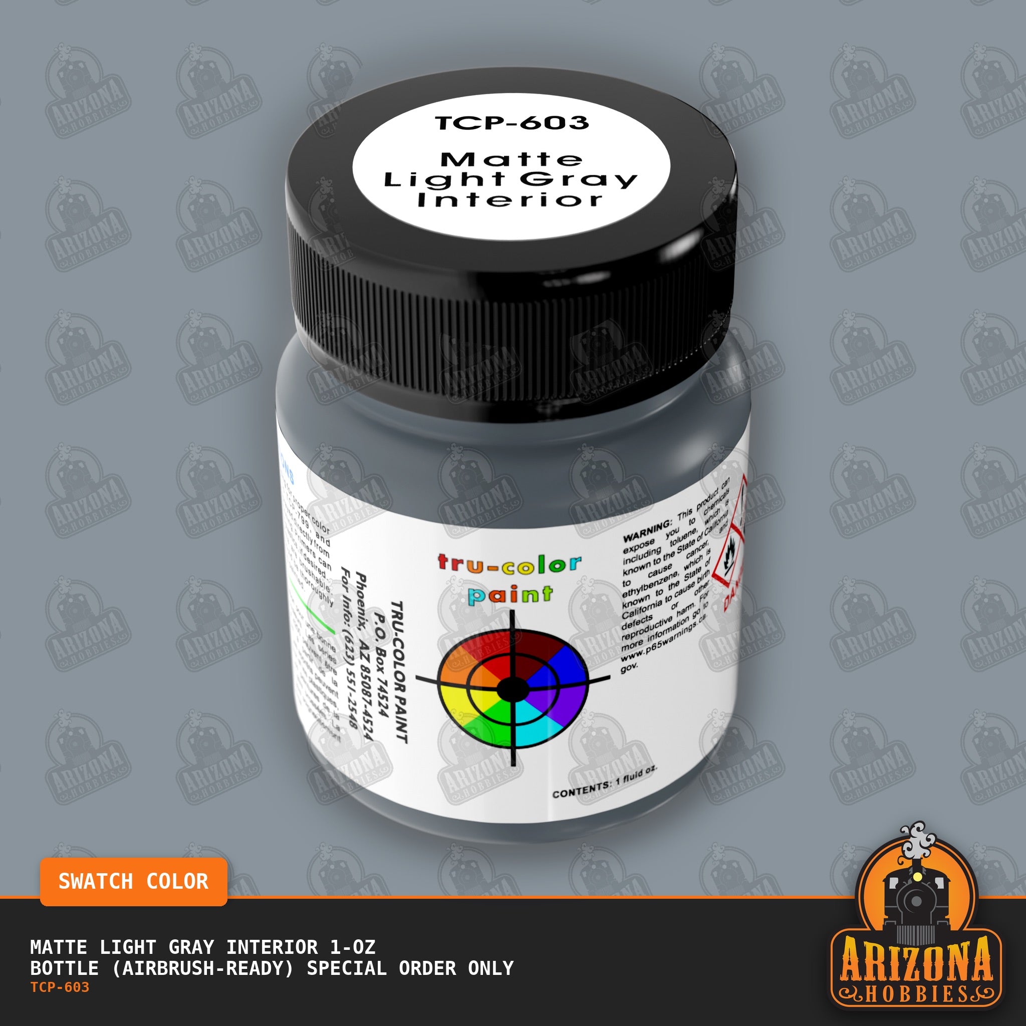 Matte LIGHT GRAY AUTO INTERIOR 1-oz bottle (Air-brush) SPECIAL ORDER ONLY-with color swatch-Arizona Hobbies