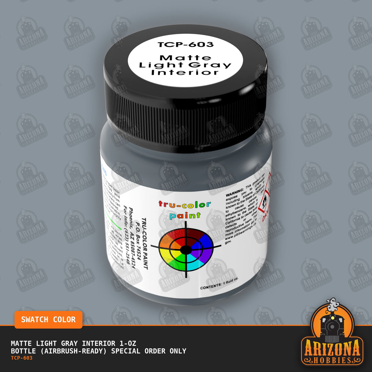 Matte LIGHT GRAY AUTO INTERIOR 1-oz bottle (Air-brush) SPECIAL ORDER ONLY-with color swatch-Arizona Hobbies