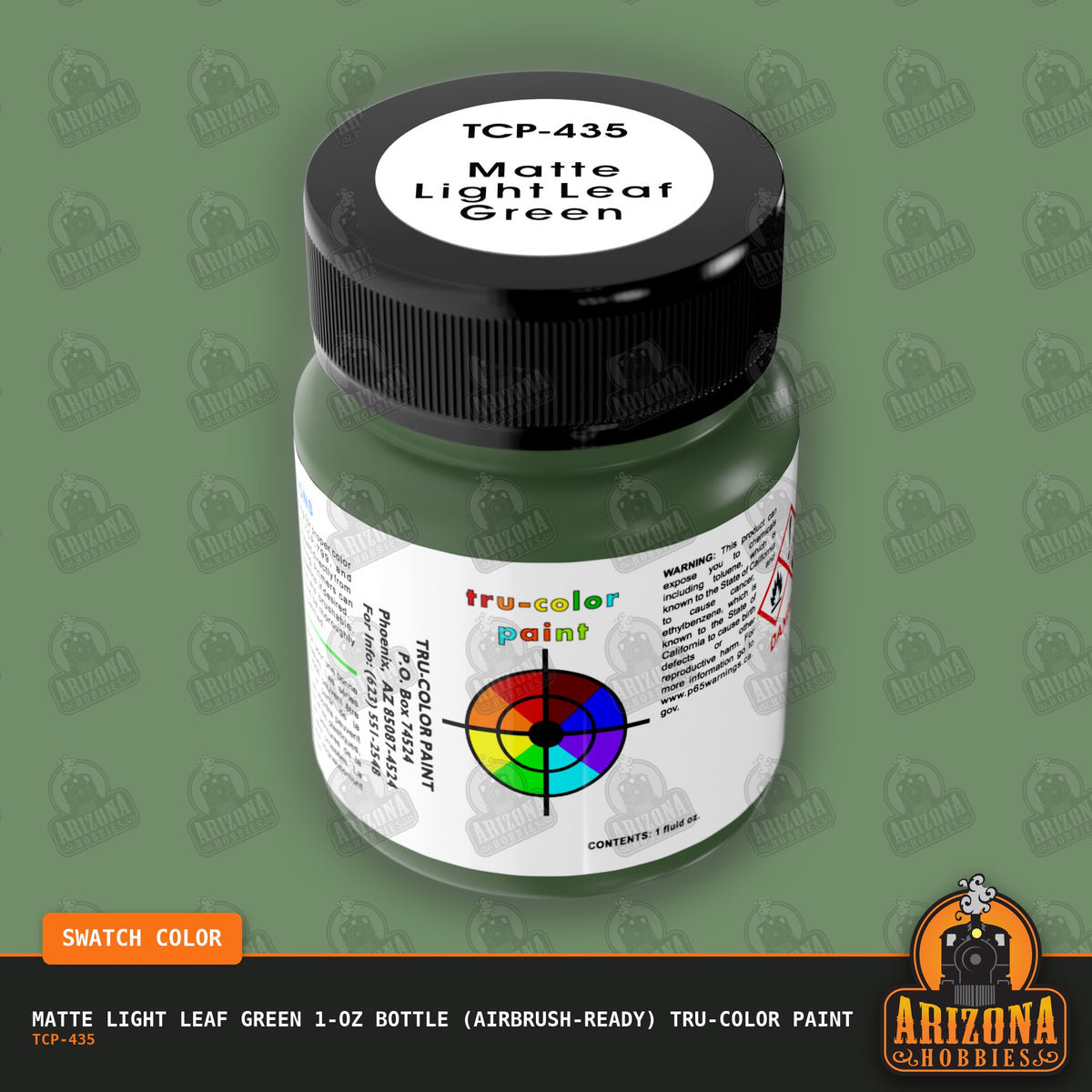 Matte LIGHT LEAF GREEN 1-oz bottle (Air-brush) Tru-Color Paint-with color swatch-Arizona Hobbies