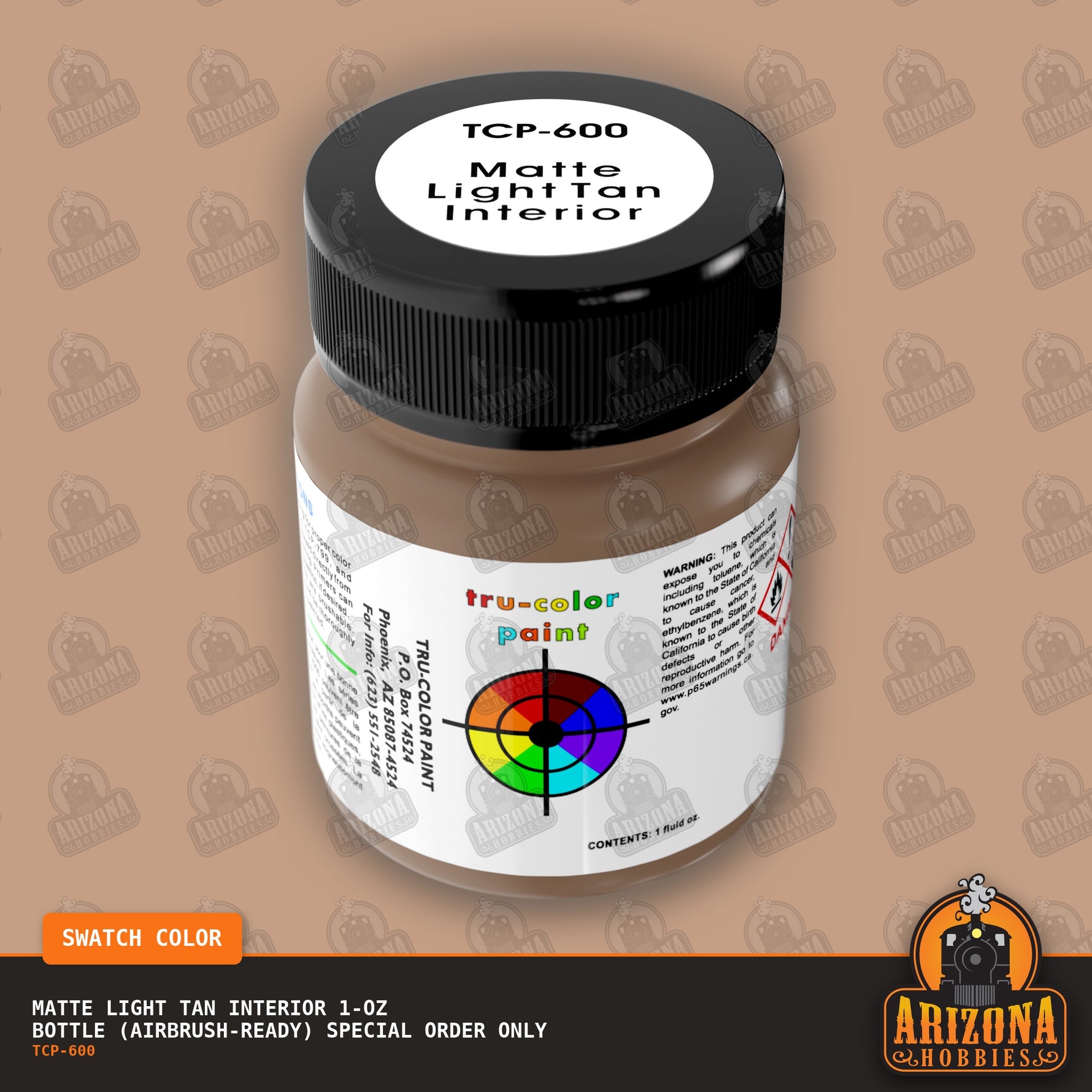 Matte LIGHT TAN AUTO INTERIOR 1-oz bottle (Air-brush) SPECIAL ORDER ONLY-with color swatch-Arizona Hobbies