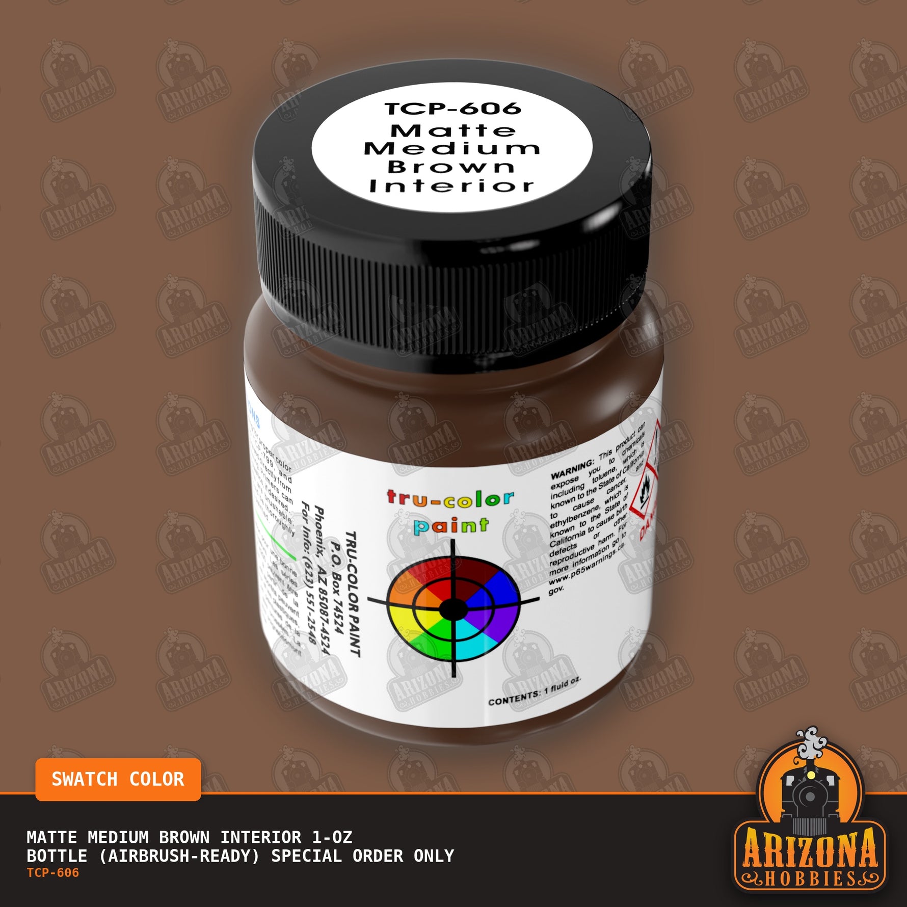 Matte MEDIUM BROWN AUTO INTERIOR 1-oz bottle (Air-brush) SPECIAL ORDER ONLY-with color swatch-Arizona Hobbies