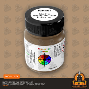 Matte MEDIUM TAN AUTO INTERIOR 1-oz bottle (Air-brush) SPECIAL ORDER ONLY-with color swatch-Arizona Hobbies